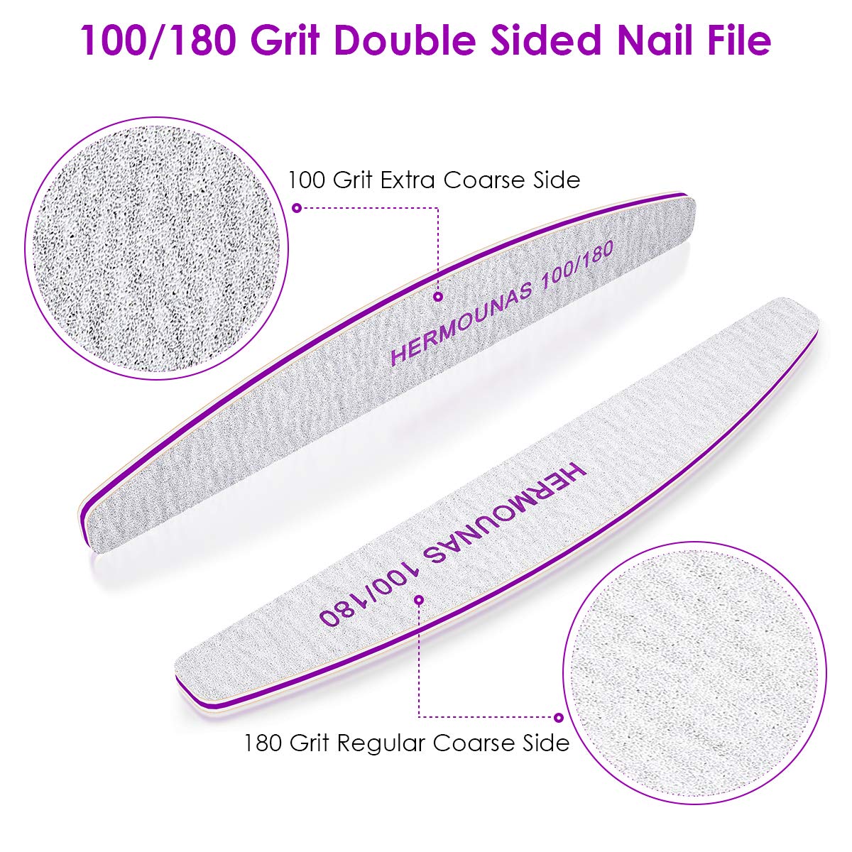 100Pack Nail Files for Acrylic Nails, Professional 100/180 Grit Double Sided Coarse Emery BoardsNail File Manicure Tools Home Salon