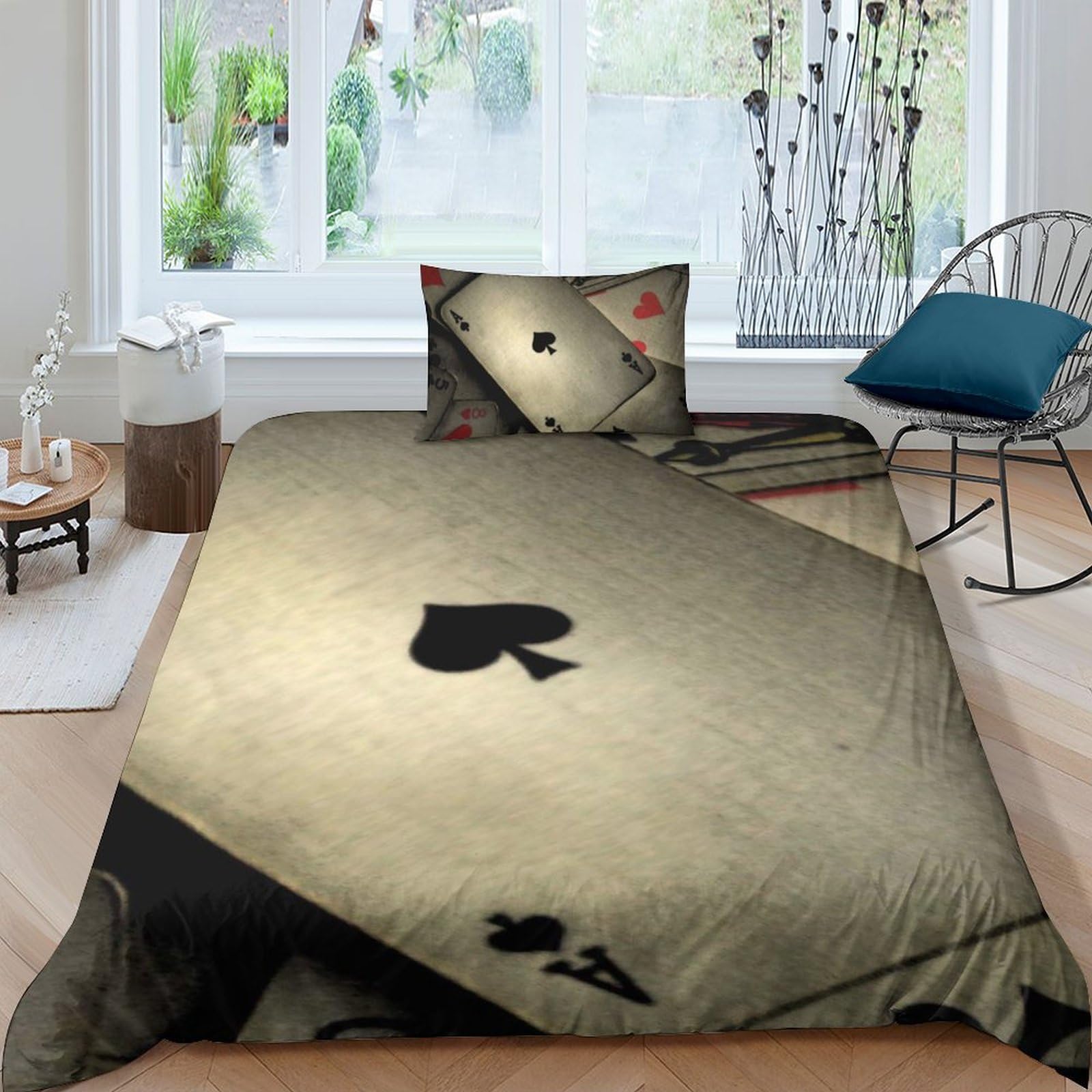 Housse de couette 3D anti-plis en microfibre pour lit sans repassage