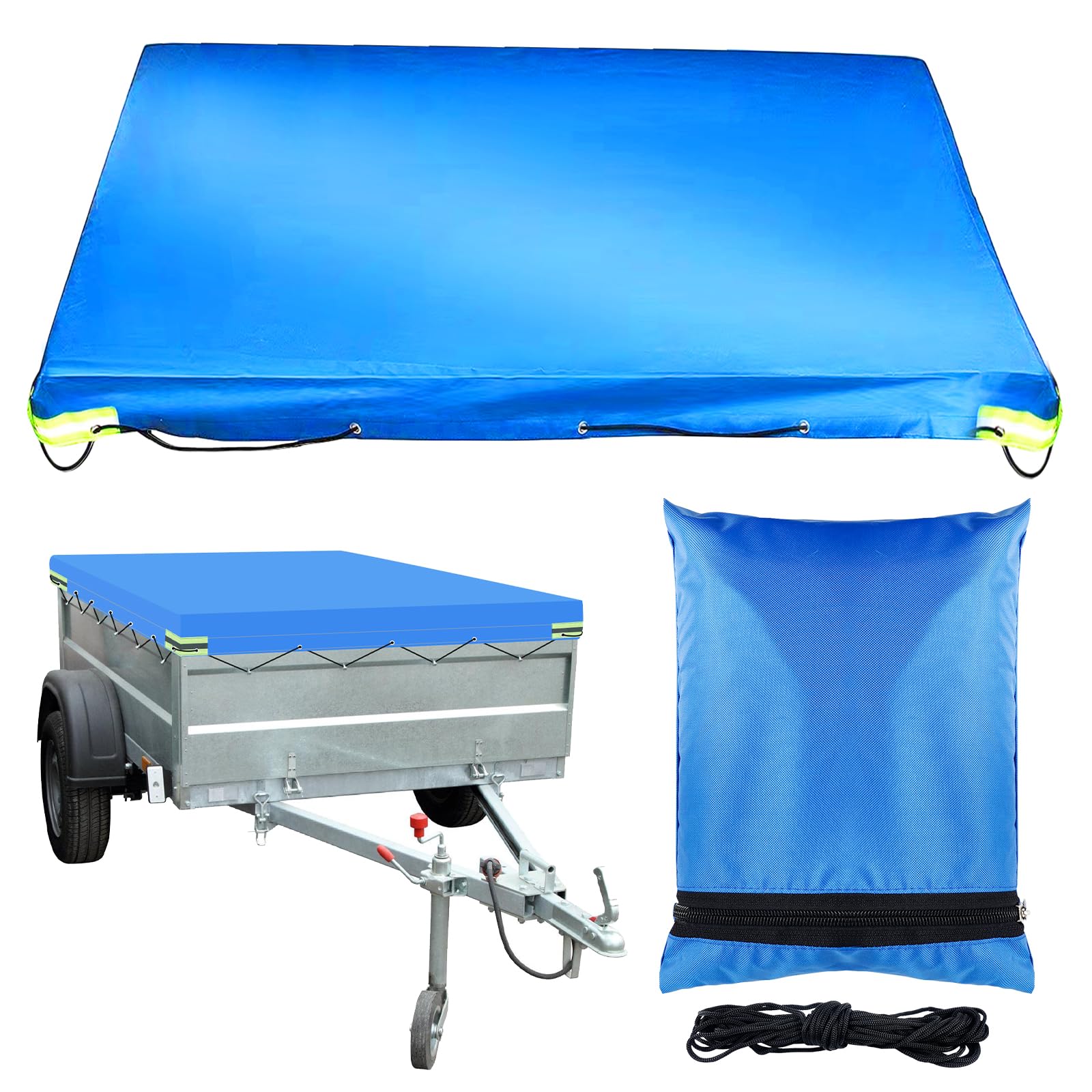 Telone per rimorchio, 209 x 115 x 10 cm, impermeabile, con corda per telone, in PVC, per rimorchi, 750 kg