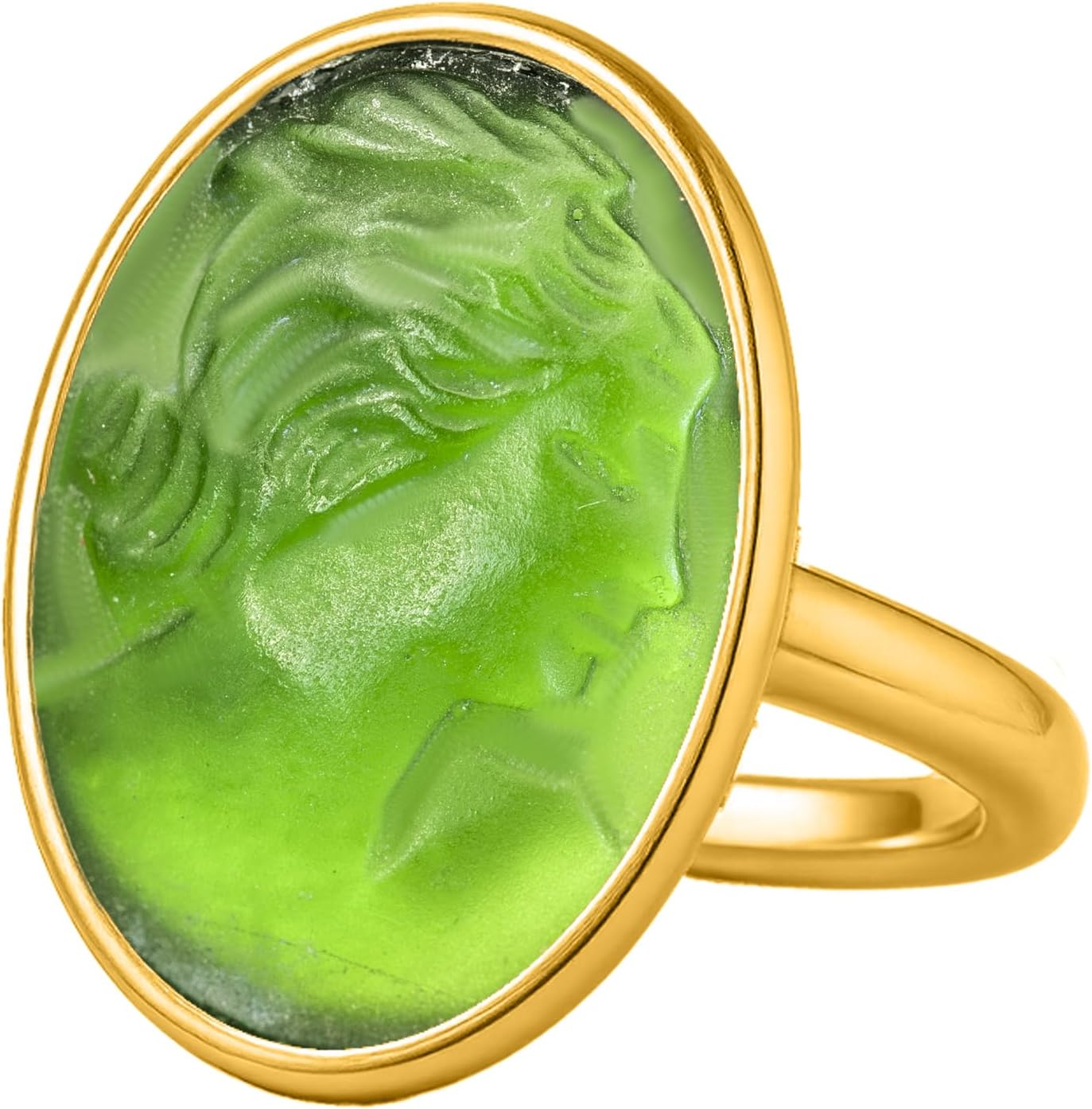 Aphrodite Intaglio Ring 24K Gold Vermeil 925 Sterling Silver with Green Glass Cameo – Handmade Venus Mythology Jewelry for Women Inspired by Greek Art