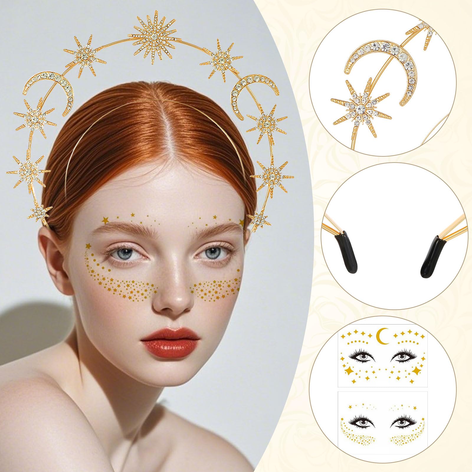 GWAWG Halo Crown Headband Moon and Star Headband Star Rhinestone Hair Band Double Layer Astrology Hairband - Image 3