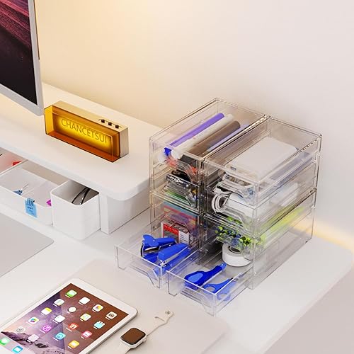 Miniatura 4 de Organizador de escritorio Cajón Almacenamiento de oficina 4 cajones de plástico organizadores para accesorios pequeños, caja transparente para