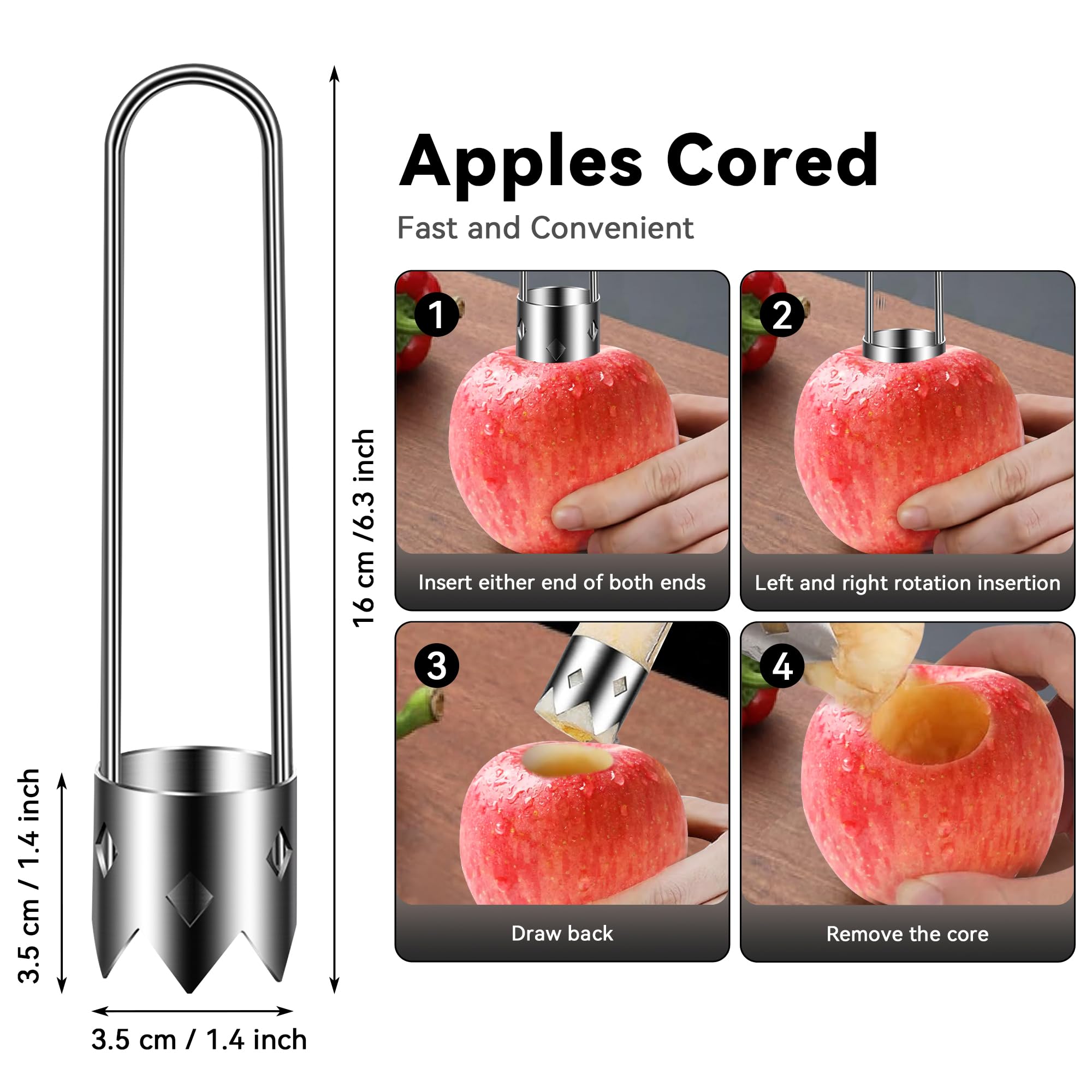 2PCS Red Bell Pepper Seed Corer, Stainless Steel Fruit Core Remover Apple Core Seed Remover Vegetable Corer Tool for Vegetables Fruit Kitchen Utensils (Silver)