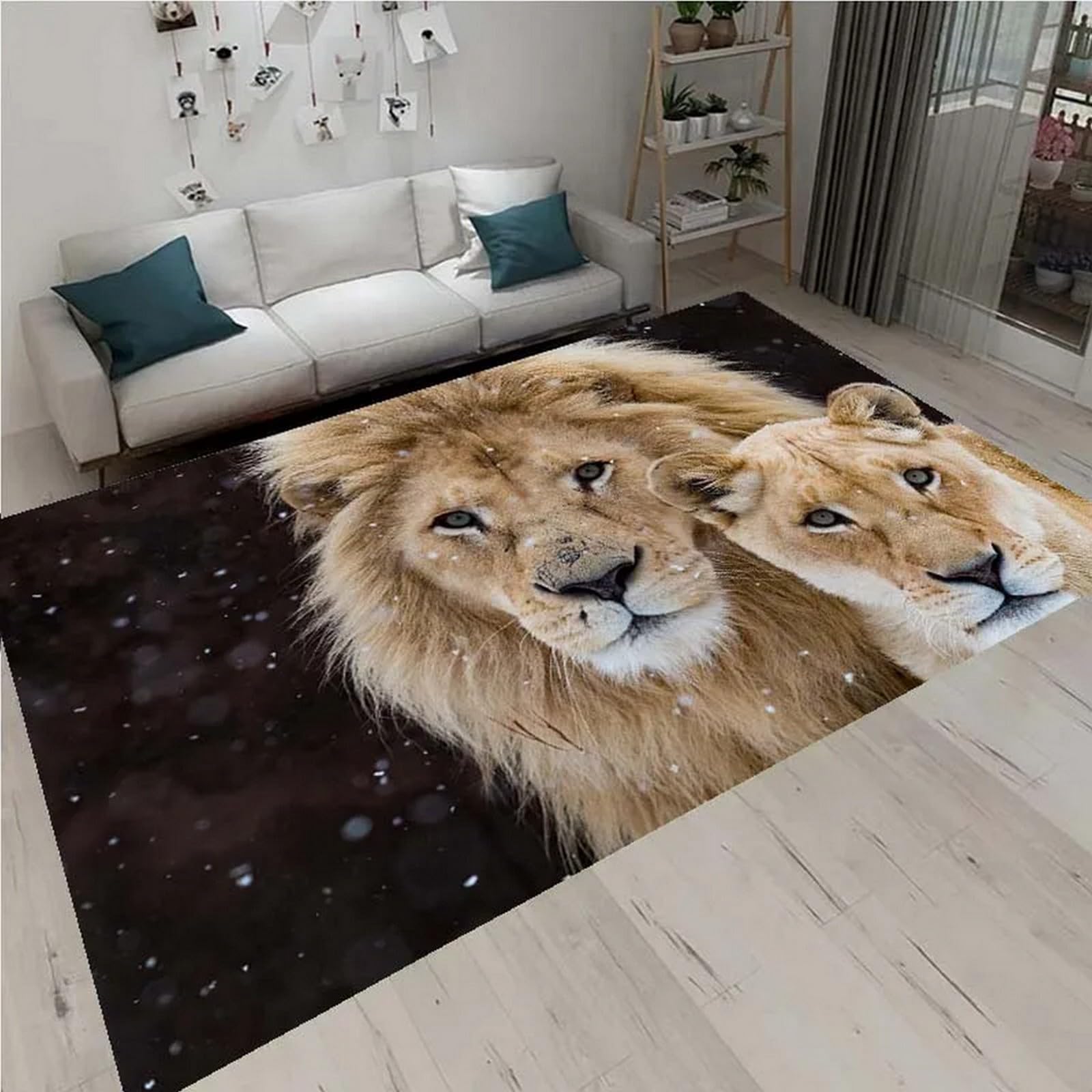 Tapis lavable lion animalier anti-froid pour tapis de bébé rampant en hiver
