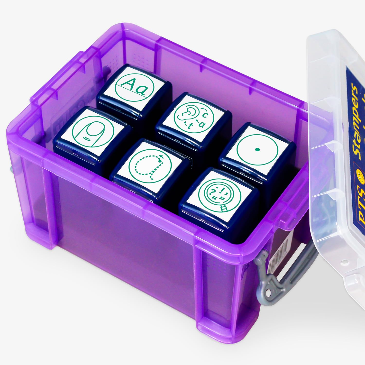 6 Assorted Literacy Motivational Feedback Marking Stamper Box Set School Pupils Work 25mm Primary Teaching Services (Green)