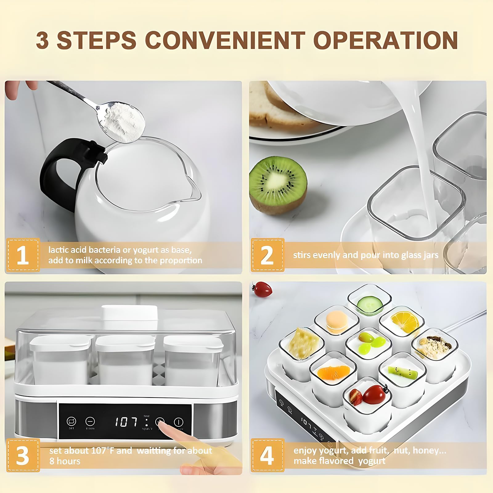 Yogurtiera, Yogurtiera Automatica Digitale con Vasetti di Vetro da 9 Pezzi, Yogurtiera in Acciaio Inossidabile con Controllo della Temperatura E del Tempo Regolabili, per Yogurt Biologico
