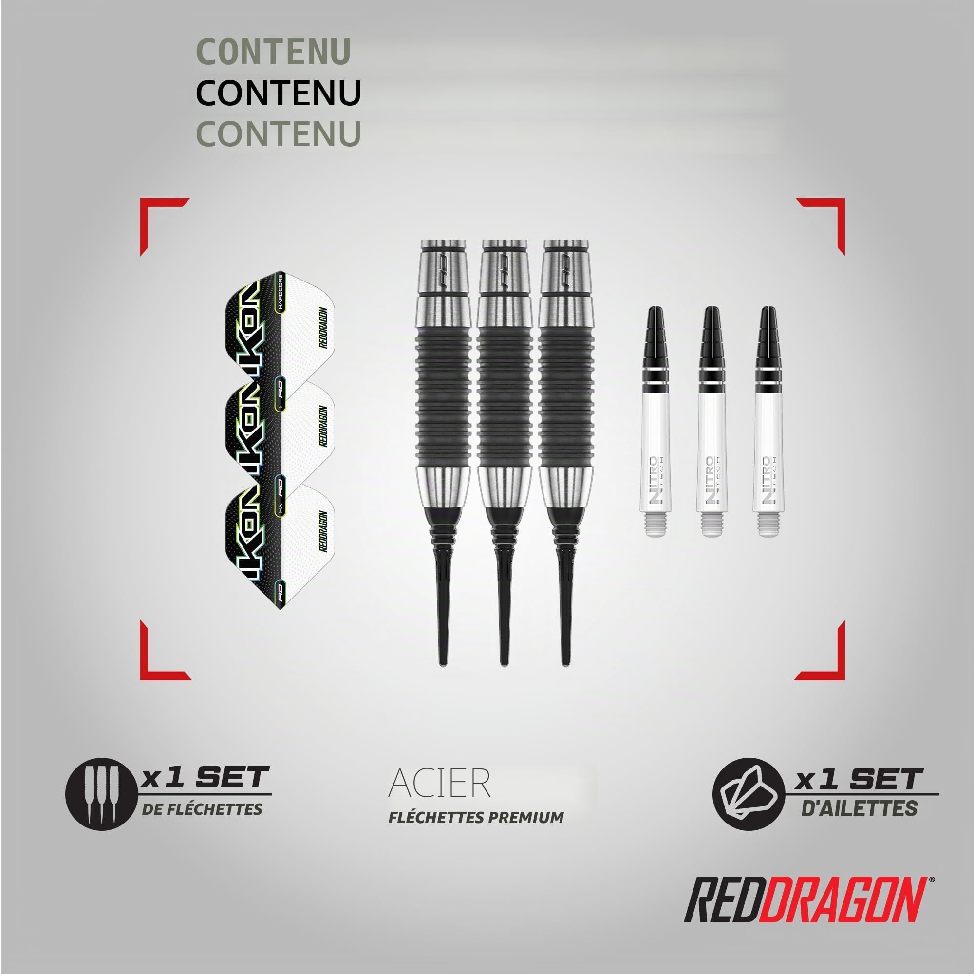 RED DRAGON Ikon Signature Series Professionnel Tungstène Jeu de fléchettes Softip avec ailettes et tiges