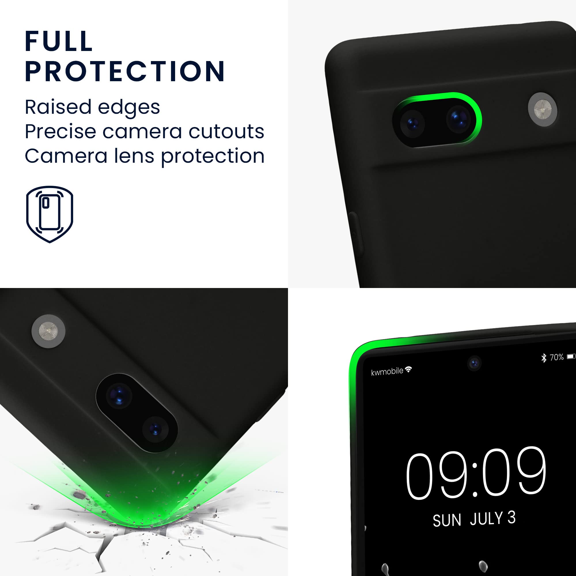 kwmobile Case for Google Pixel 7a Case - Protective Slim TPU Phone Cover - Soft Matte Finish - Black Matte - Image 3