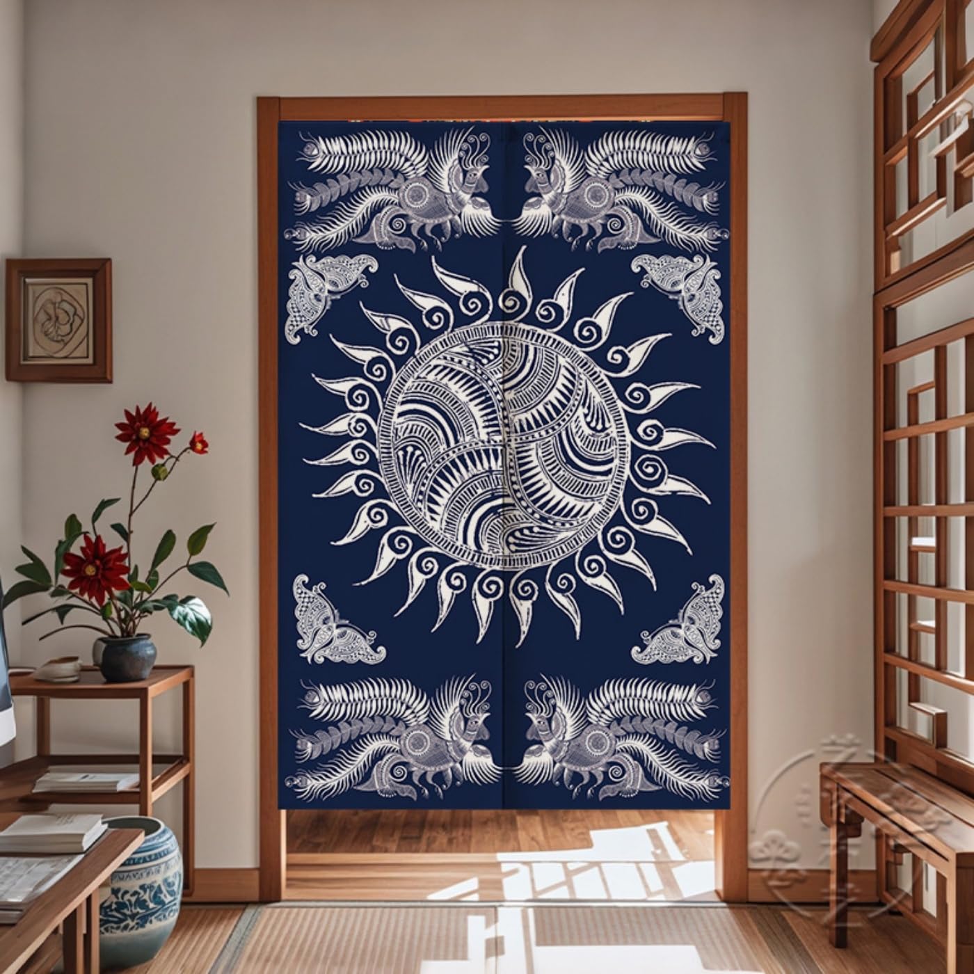 Guest Ruyunlai M04 Blue Pattern Japanese Noren Doorway Curtain, 90X150cm