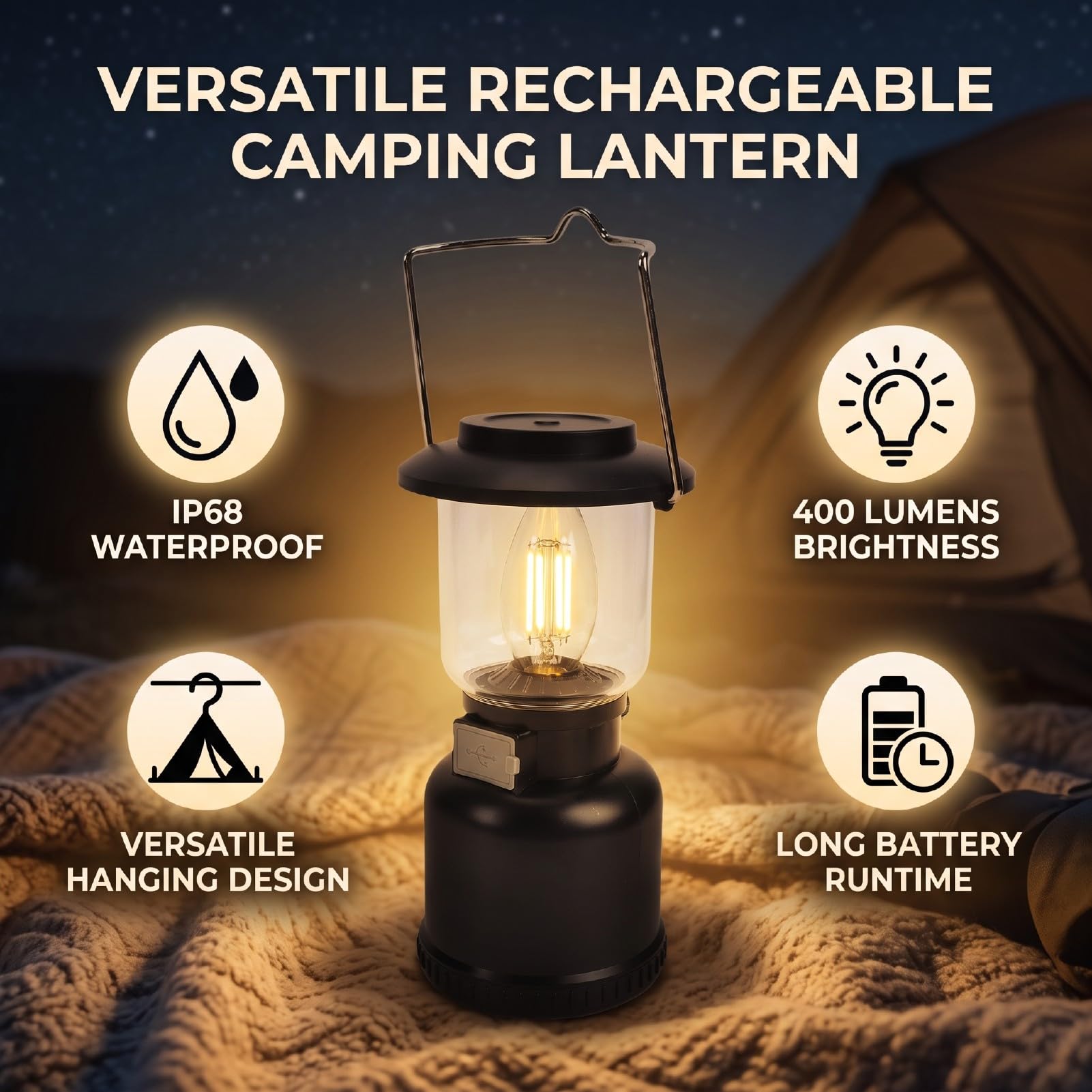 banapoy Lanterna da Campeggio a LED, Portatile Vintage Appesa