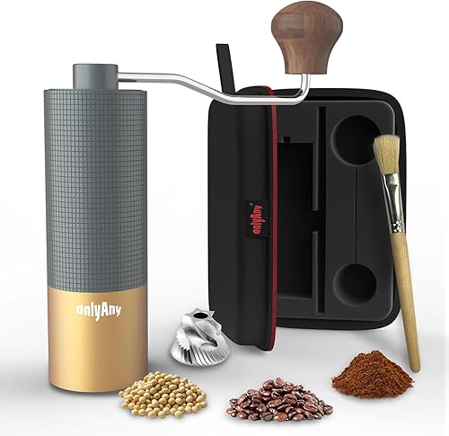 Miniatura 2 de Molinillo manual de café manual de acero inoxidable con ajuste de fresas cónicas ajustables (oro roscado)