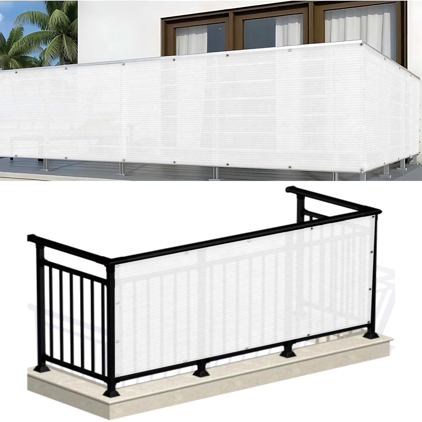 Brise vue jardin en HDPE 65x395 cm blanc avec cordes