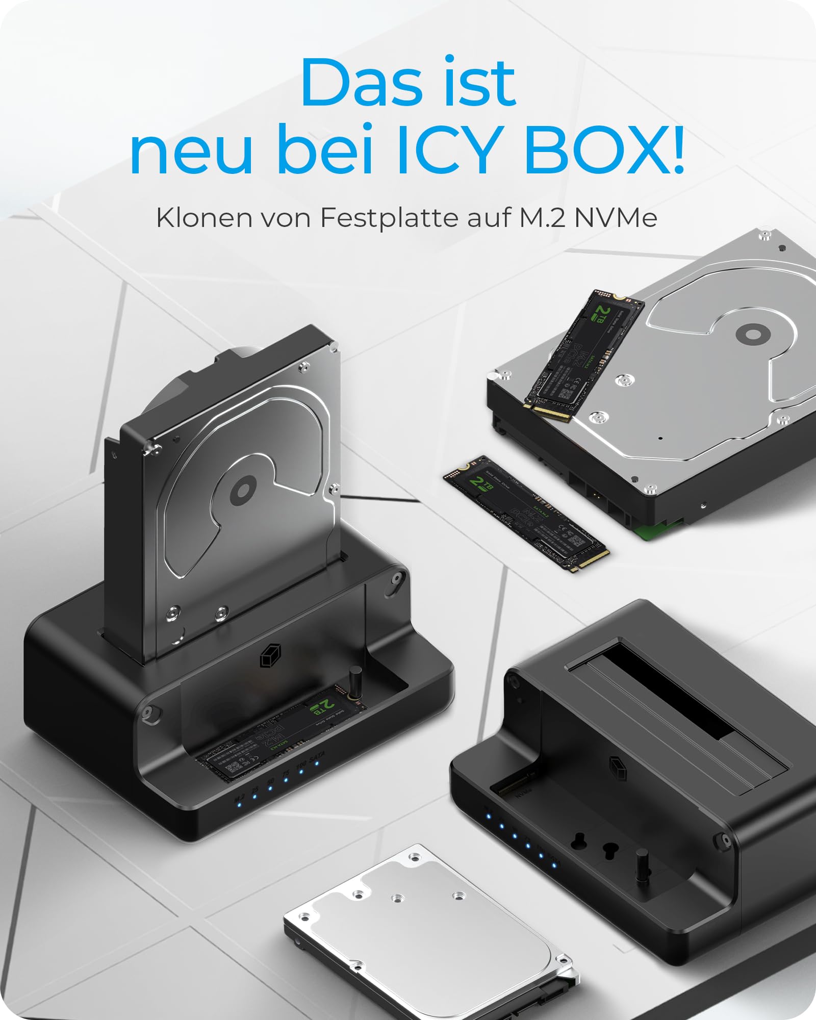 Icy Box HDD/M.2 NVMe SSD DockingStation USB 3.2 Gen 2 (10 Gbit/s), estación de clonación de Discos Duros y Lector (SATA 2.5/3.5 Pulgadas y M.2 NVMe), Externo, Adaptador, USB-C, USB-A, IB-2914MSCL-C31