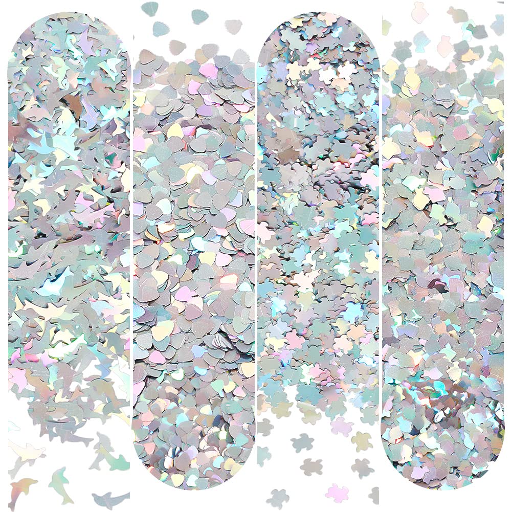 OLYCRAFT48g 4 Styles Ocean Theme Nail Sequins Nail Art Glitter Sequin Dolphin Fish Resin Epoxy Fillters Art Craft Paint Glitters for DIY Crafting Nail Art Phone Case Manicure Decorations