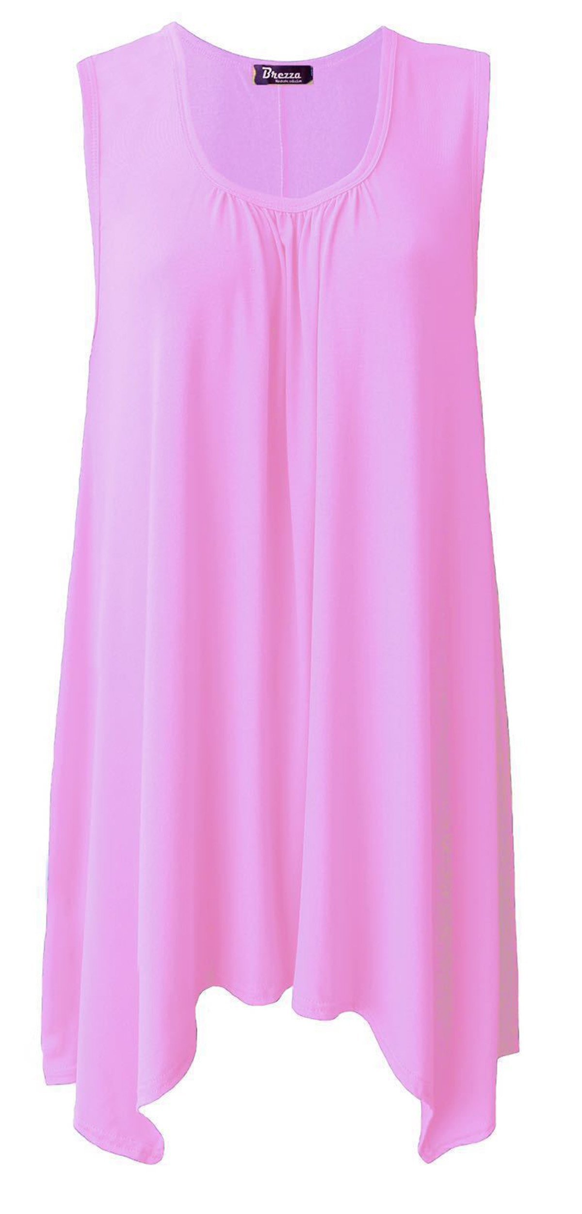 GirlzWalk ® Women Hanky Hem Top Ladies Sleeveless Flared Jersey Long Tunic Flared Swing Vest Top Baby Pink