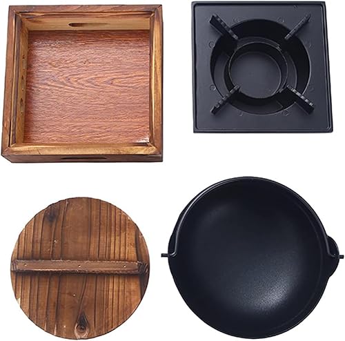 Miniatura 7 de Olla caliente de hierro fundido de estilo japonés Shabu Shabu Sukiyaki Nabe con tapa de madera y estufa de cocina, utensilios de cocina