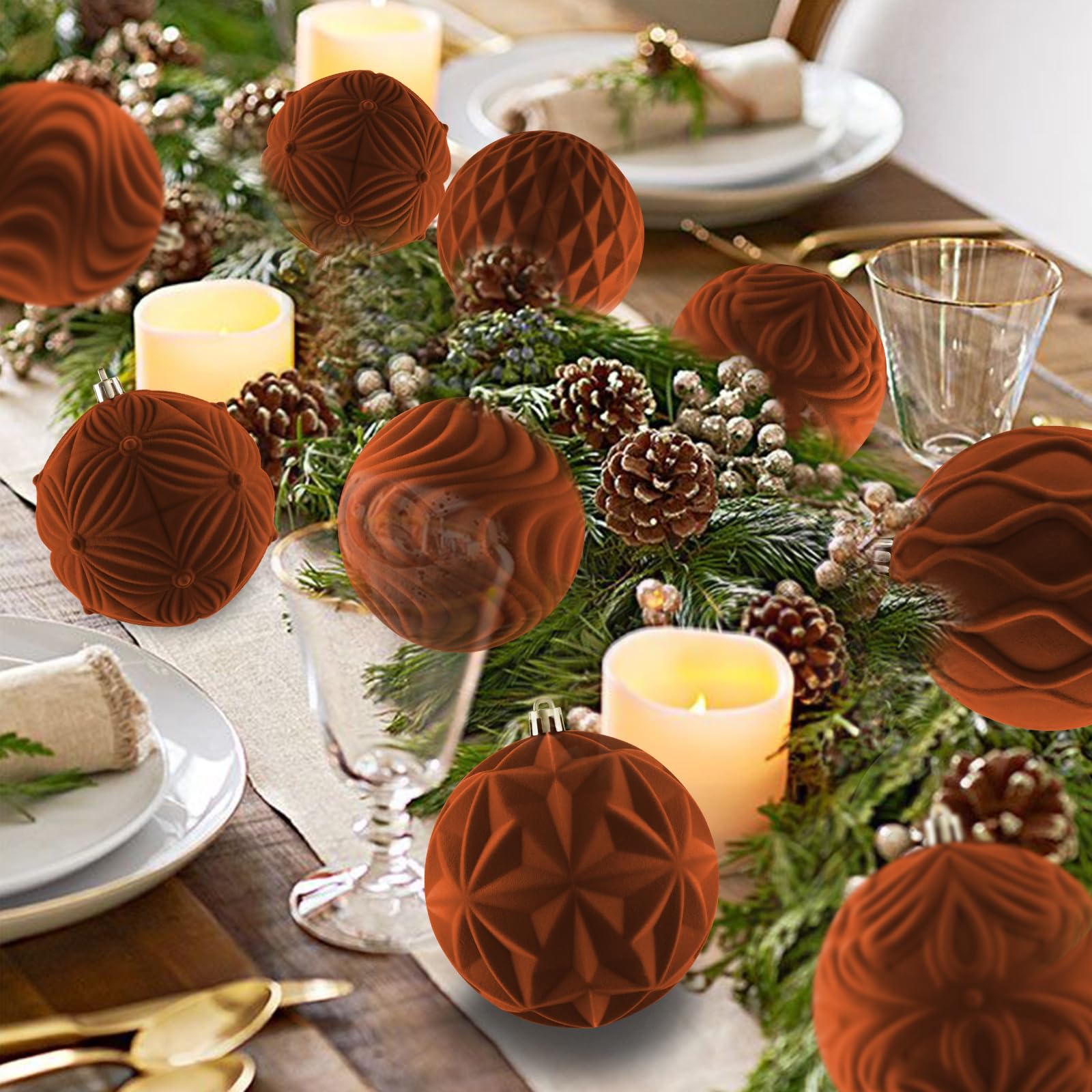 Lot De 6 Boules De Noël Velours Géantes 10 Cm - Décorations Incassables Pour Sapin, Jardin, Fêtes