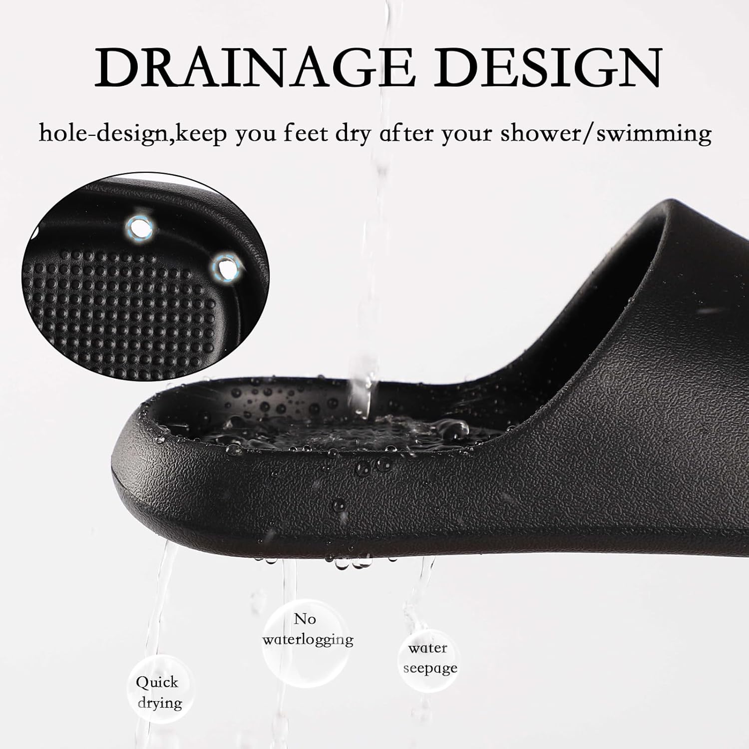GETOEU Shower Shoes for Women and Men Massage Slide Sandals Soft Cushioned Anti-Slip Pool Slides Comfort Arch Support Quick Drying Shower Shoes with Drain Holes Bathroom Slides Slippers - Image 2