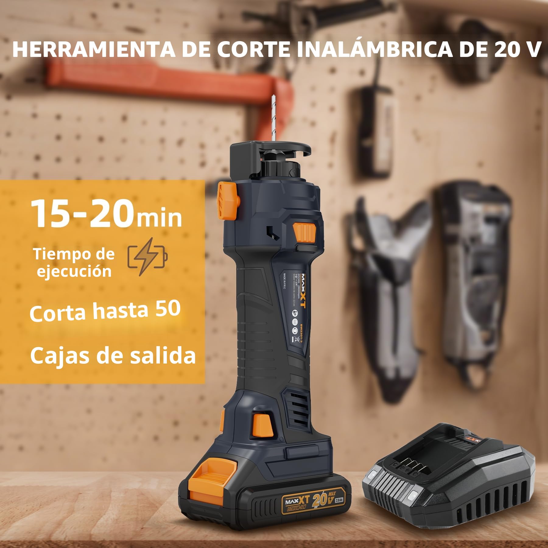 Fresadora de Corte a Batería, MAXXT Sierra de Corte con LED 20V 28000RPM, Herramientas de Corte de Yeso sin Cable para Contrechapado/Madera/Yeso（Incluye Baterías y Cargadores）