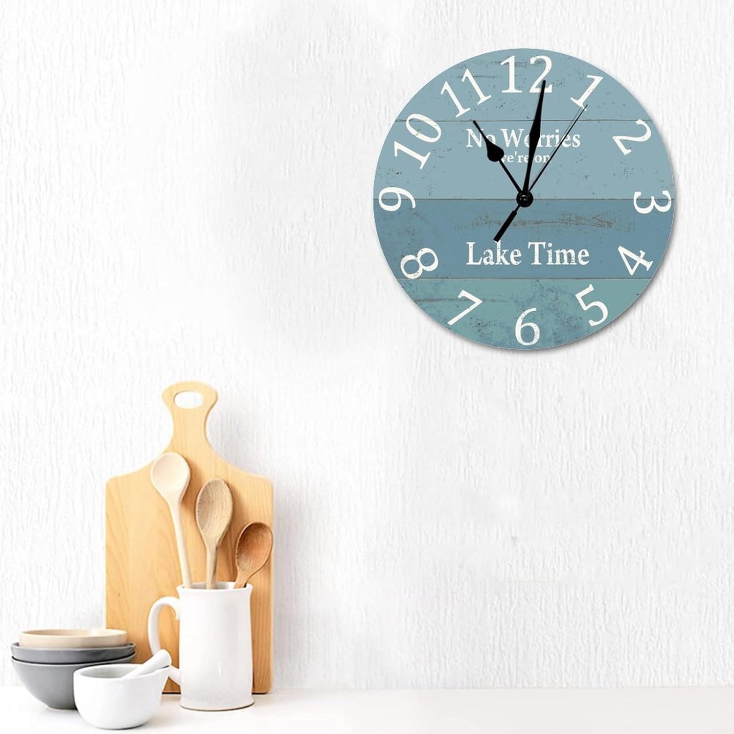 Living Room Wooden Clock No Worries We are on Lake Time Round Clock Battery Operated Silent Wall Clock Non Ticking 15 inch Lake Wall Clocks for Bathroom Classroom Modern Wall Clock