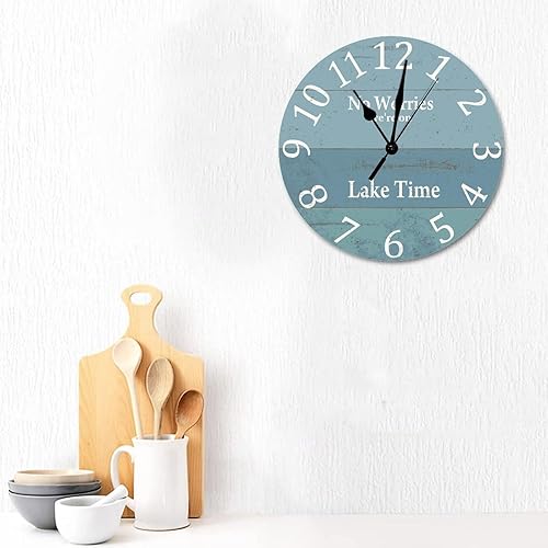 Miniatura 3 de Reloj de madera para sala de estar, con texto en inglés No Worries We are on Lake Time, reloj de pared silencioso con pilas, sin tictac, de 15