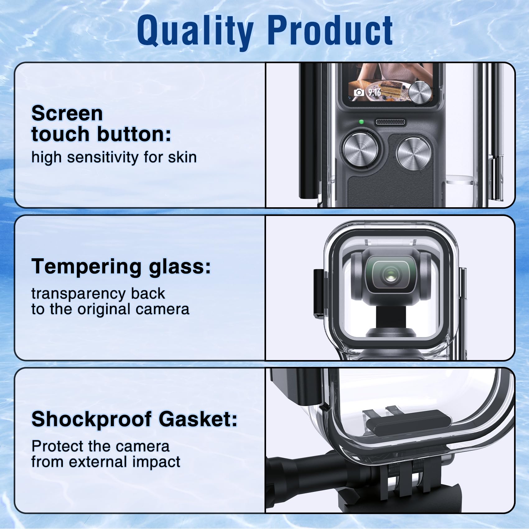Custodia impermeabile per DJI Osmo Pocket 3, touch screen Underwater Dive Case impermeabile fino a 50 m/164 m, con staffa per casco e accessori da 1/4