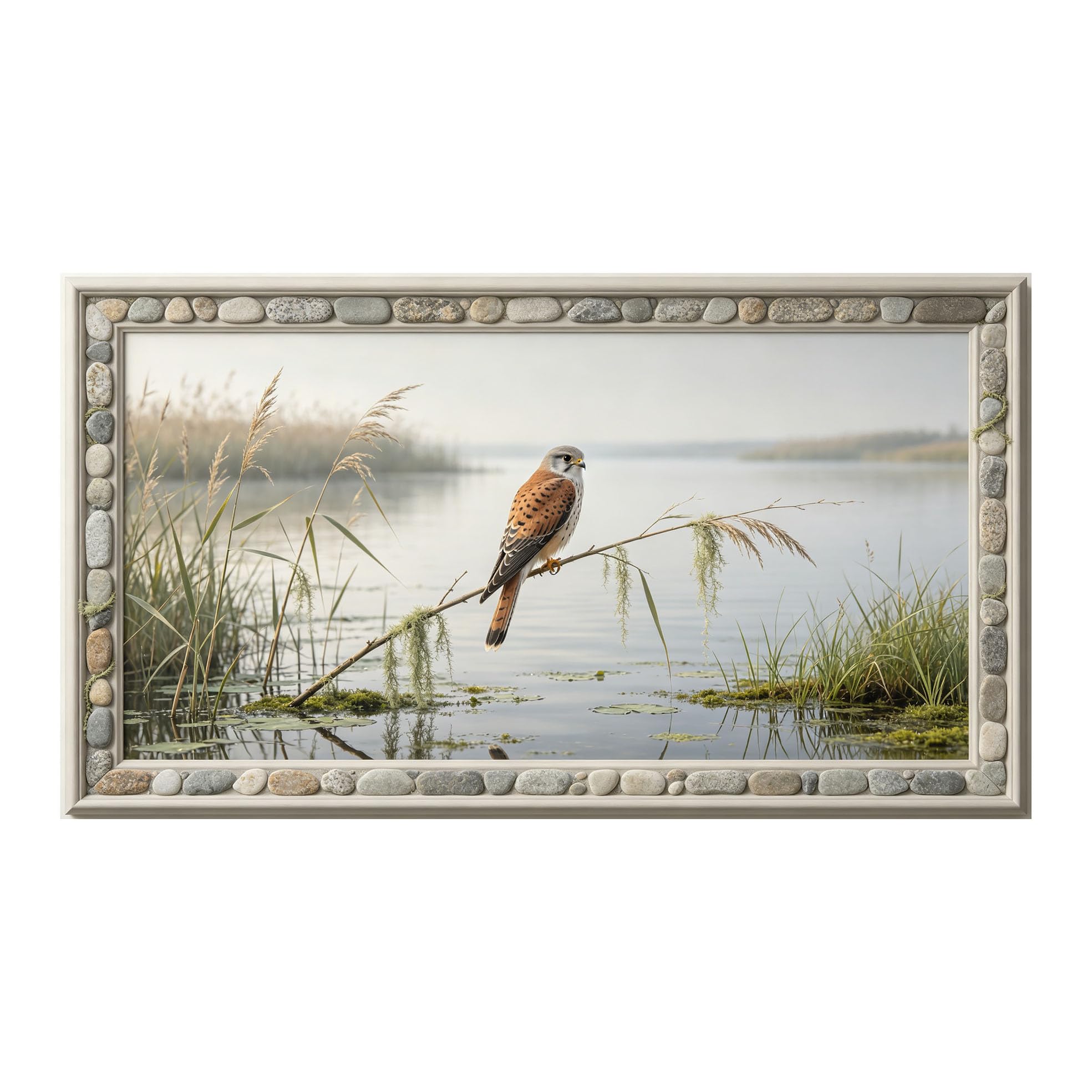 Murasolite 3D 3D Framed Wall Art 50cm×90cm Lake Landscape Bird Realistic Oil Painting SelfAdhesive Fabric Mural Wall Decor, Peel and Stick No Damage to Wall for Bedroom Living Room