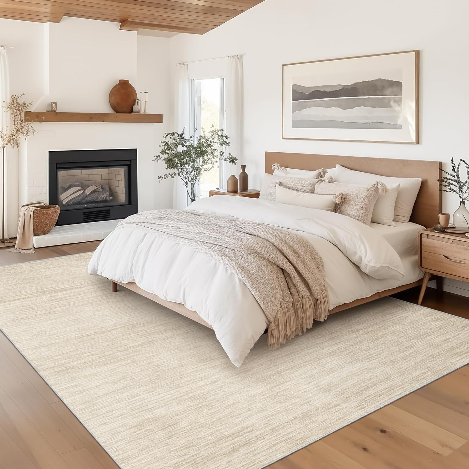 Teppiche Wohndeko für Wohnzimmer Schlafzimmer Aesthetic Room Decor,Modernes Beige, Weißbeige, 155 x 200 cm