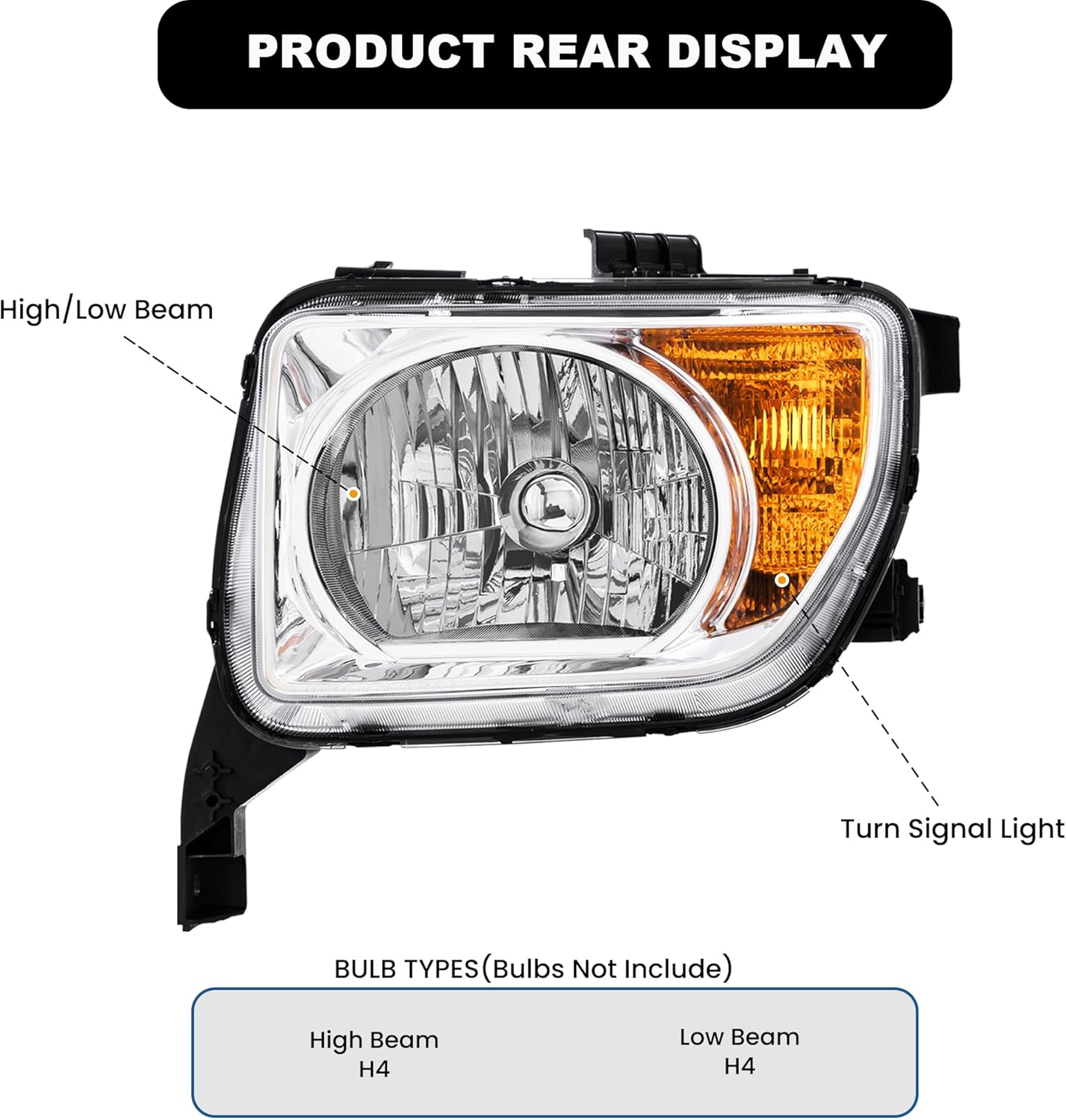 OE Headlights Assembly Compatible for 2003-2006 Honda Element Clear Lens/Chrome Housing/Amber Reflector Front Lamps Driver and Passenger Side(Set of 2) #3151SCVA01,33101SCVA01