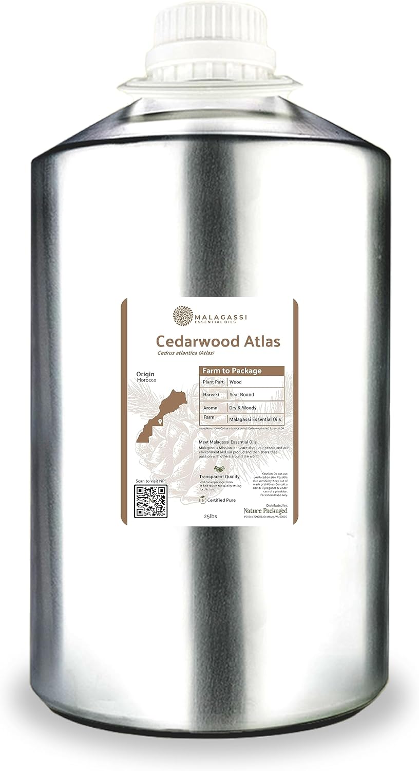 Pure Cedarwood (Atlas) Essential Oil (22lbs) - Direct from Malagassi Essential Oils Farm in Morocco - Essential Oils for Diffusers and Aromatherapy | Pure Therapeutic Grade
