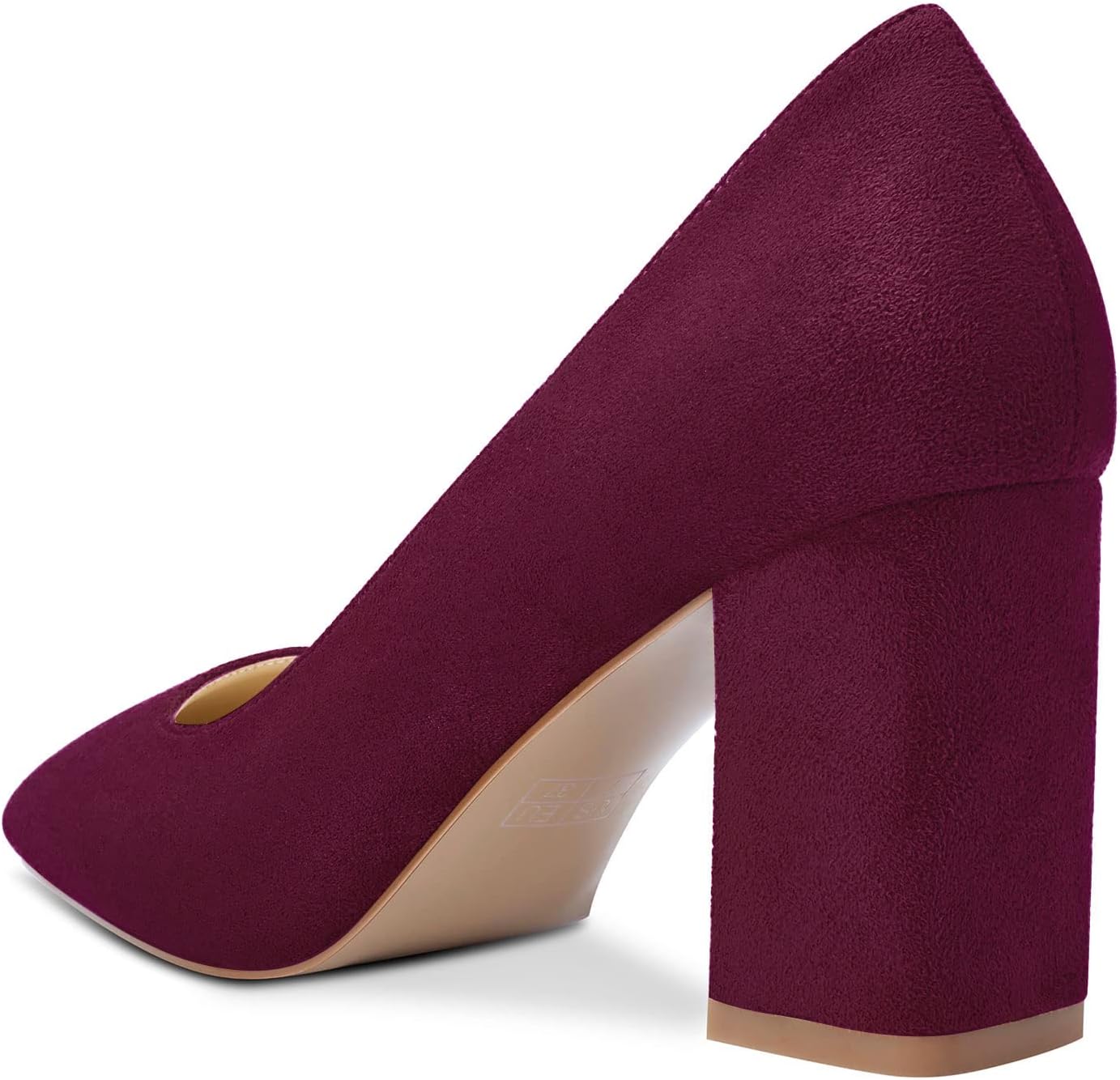 HEUIVZAR Women Pumps Square Toe Block Chunky Mid Heel Slip-on Dress Shoes Suede 3 Inch