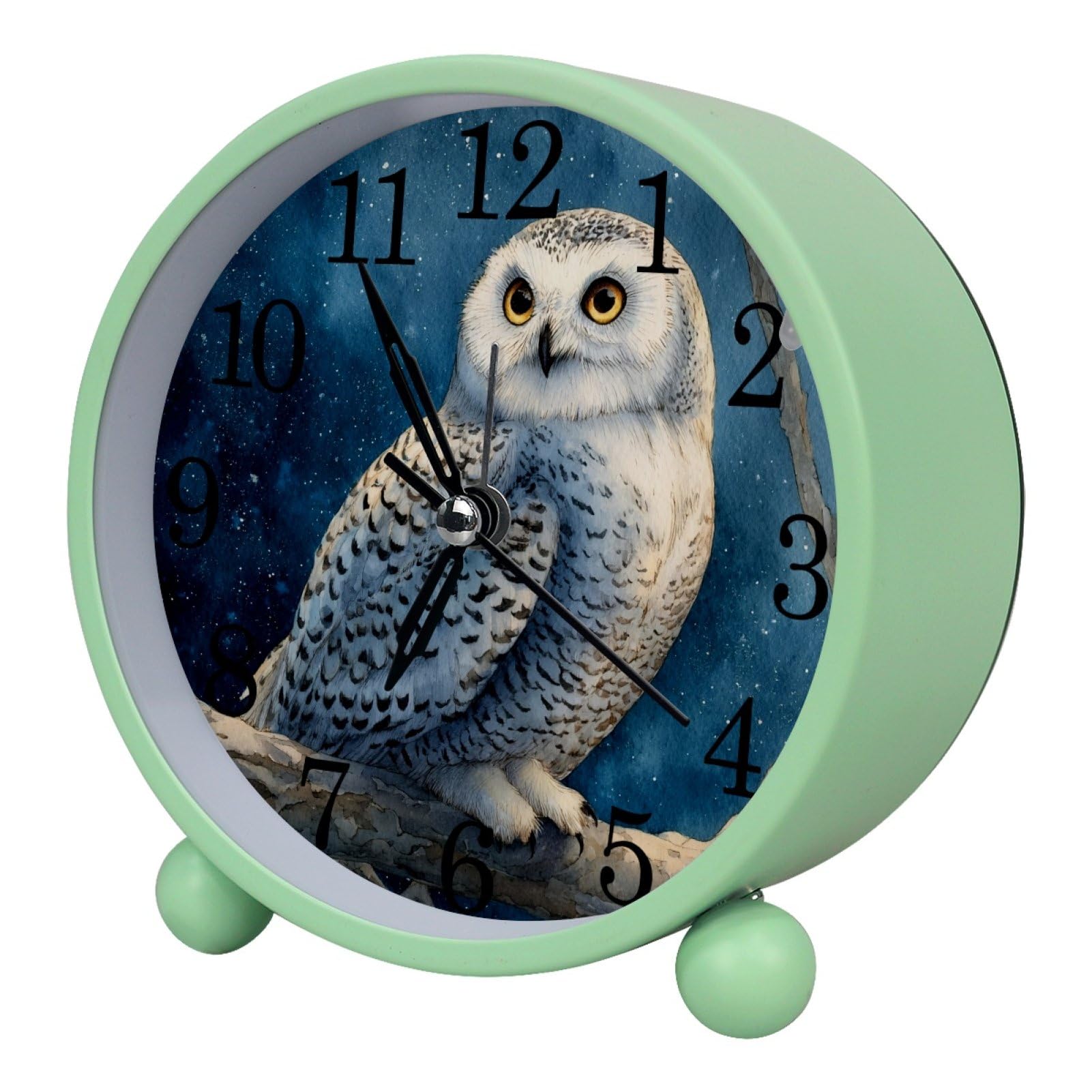 etoenbrc Watercolor Owl Alarm Clock,Small Battery Operated Clock, Slient Plastic Table Clock for Living Room Bedroom and Office Decor