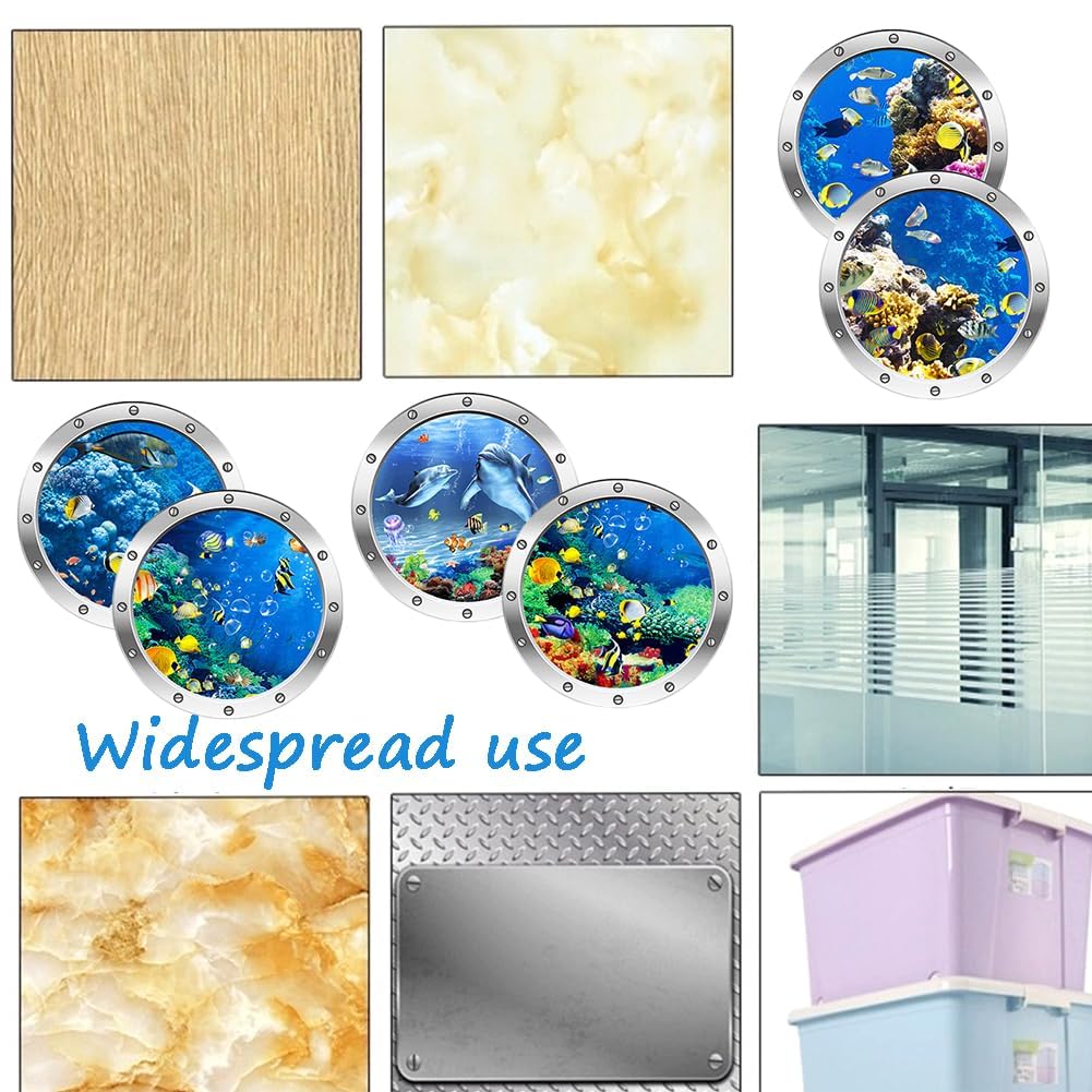 Set de 6 Adhesivos Murales 3D de Criaturas Marinas Cartoon Peces del Océano Stickers de Ventana Falsa Submarina para Habitación Infantil, Adhesivos de PVC Resistentes al Agua
