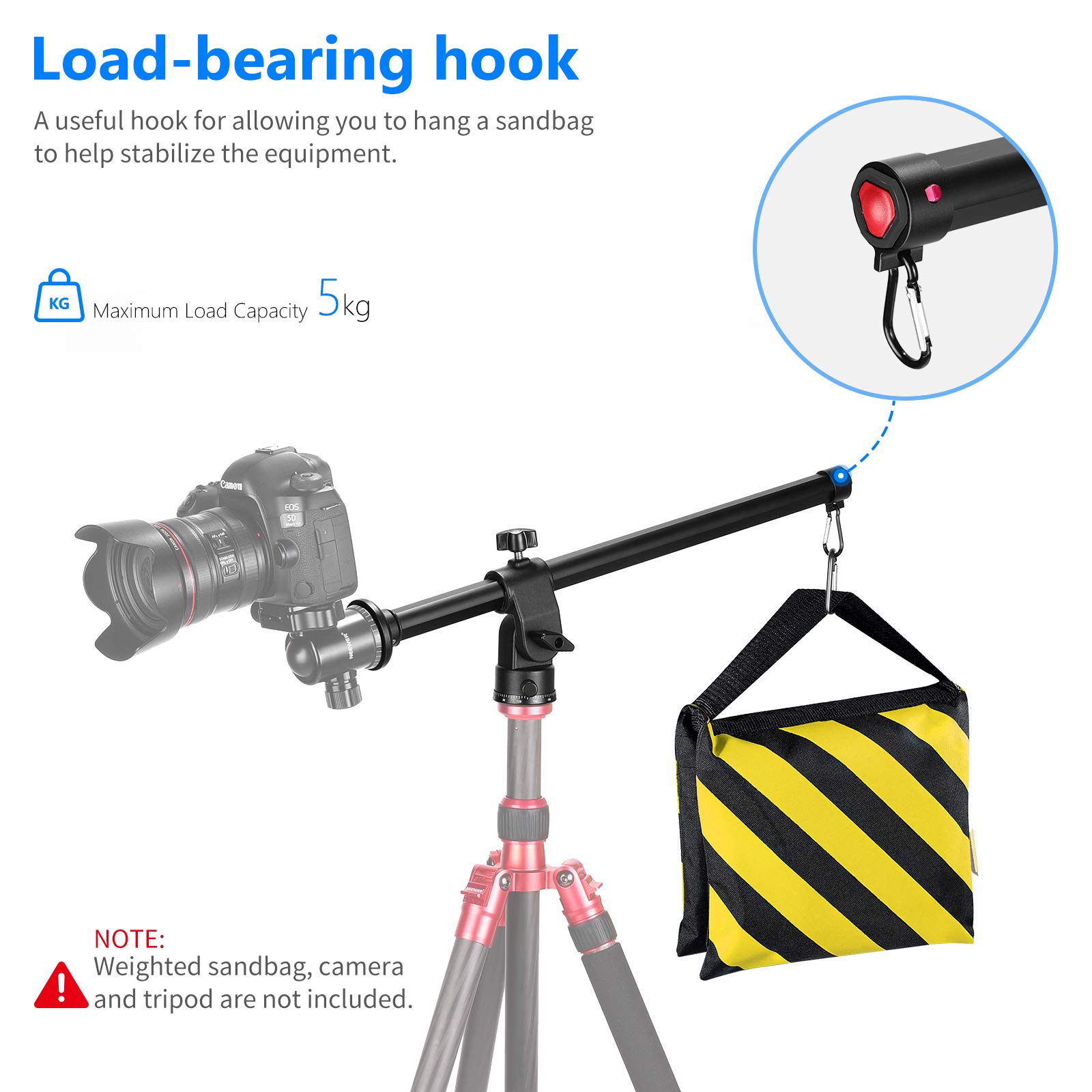NEEWER Braccio freccia per treppiede, 50 cm colonna centrale orizzontale girevole a 360 ° in lega di alluminio per fotografia aerea, presa di vista macro e basso angolo, carico fino a 10 kg