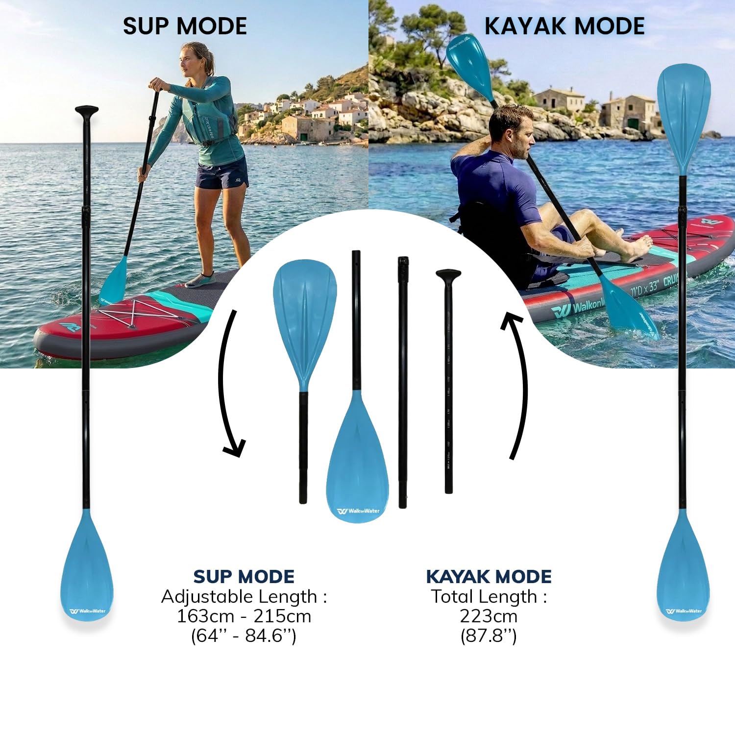 WOW Paddle Paddle 2 in 1 Paddle Rame Paddle Rame Staccabile 4 pezzi | Paddle Paddle Regolabile | Paddle Paddle Paddle Sup Facile da trasportare WalkOnWater