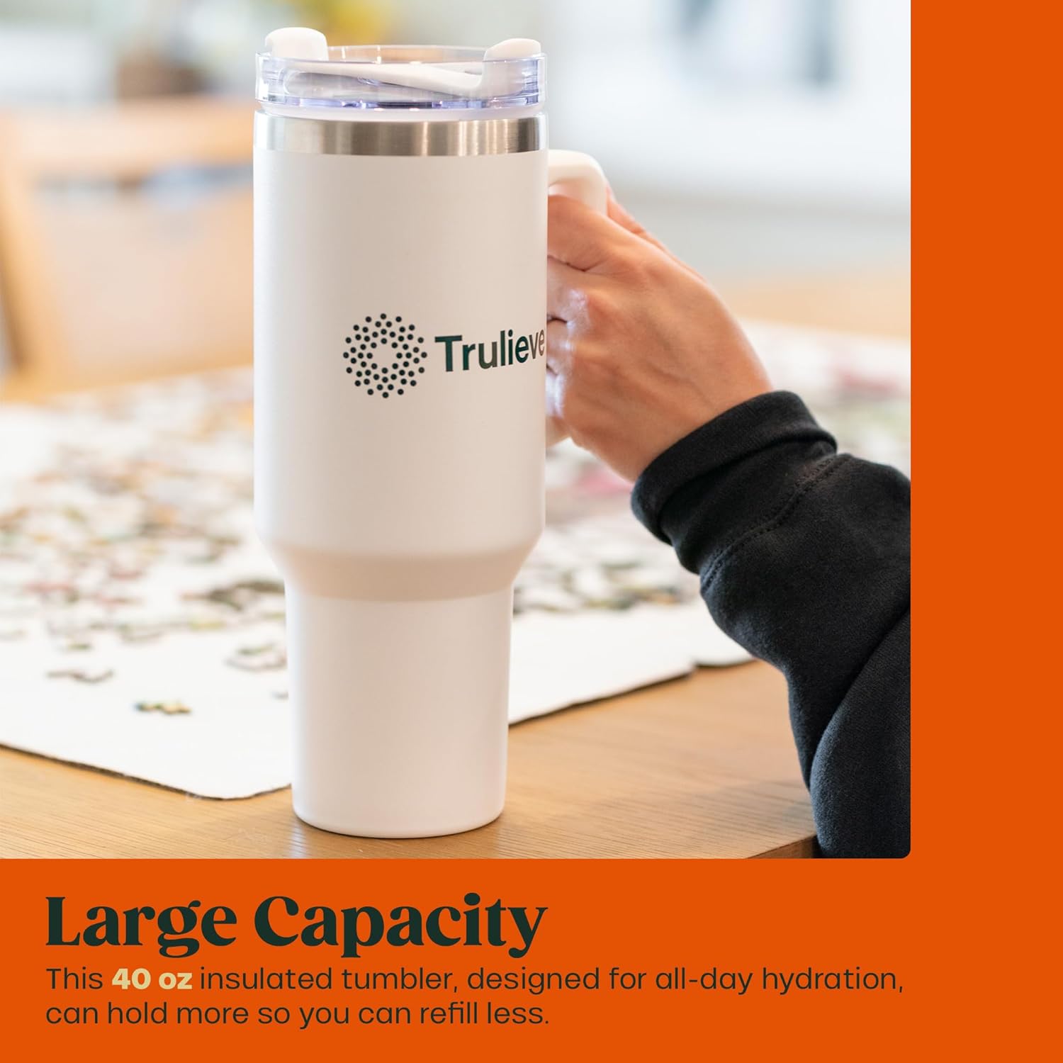 40oz Insulated Tumbler with Handle and Straw – Stainless Steel Travel Coffee Mug, Double-Wall Vacuum Cup for Hot & Cold Drinks, Spill-Resistant Lid, Large Capacity for Work, Gym & Commute - Image 5