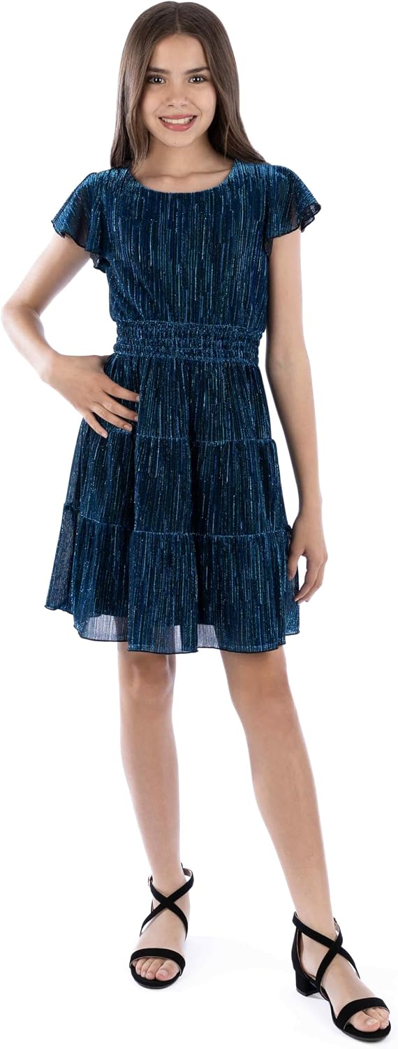 Speechless Girls' Short Flutter Sleeve Plisse Party Dress