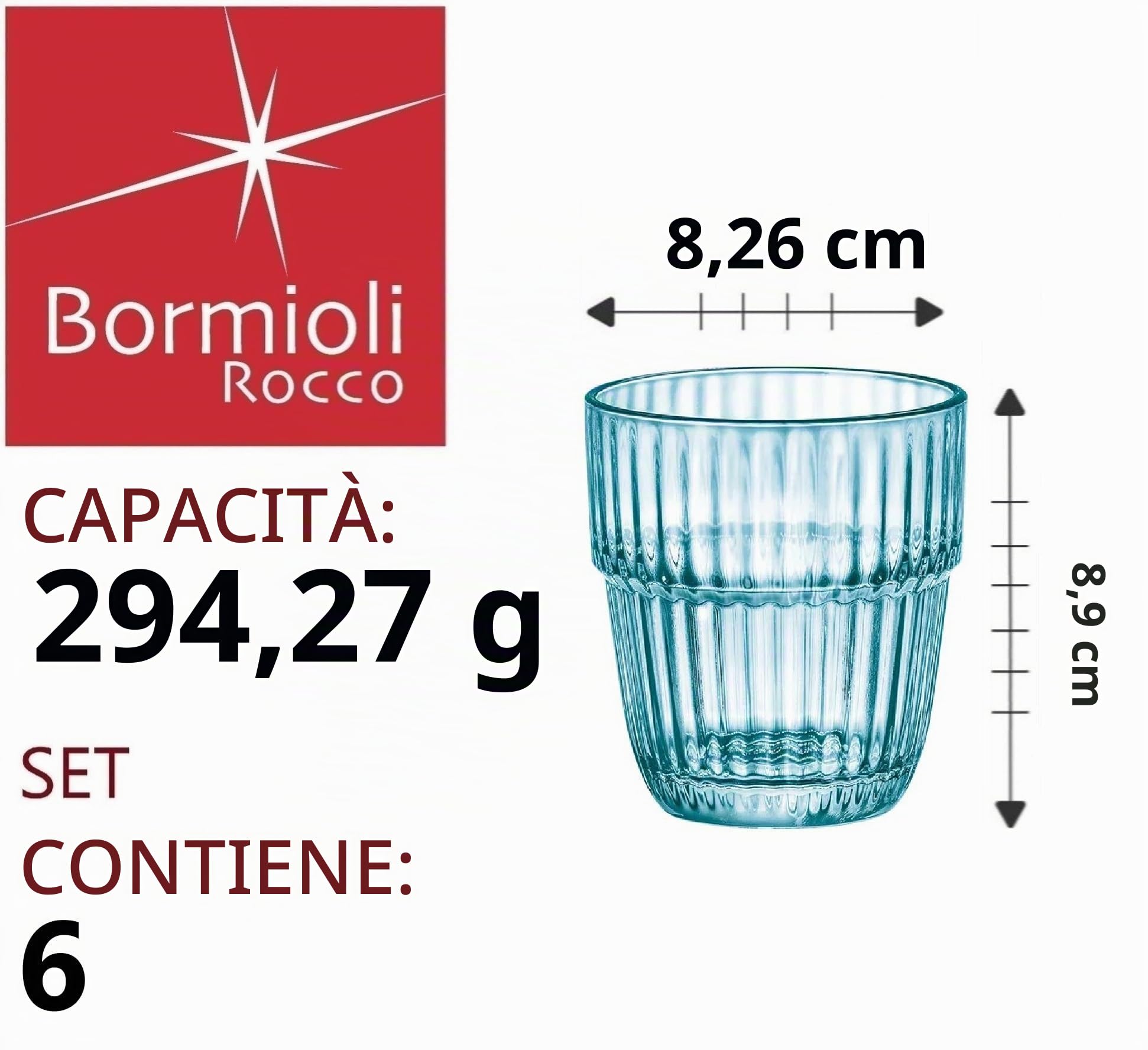 Bormioli Rocco Set di 6 bicchieri Barshine Rocks, blu, 30,5 cl