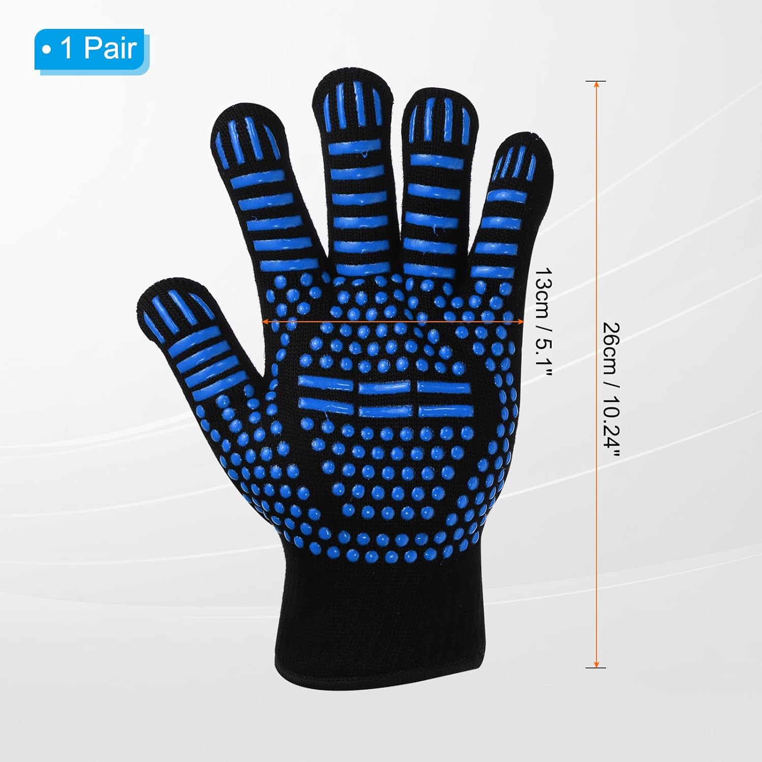 PATIKIL BBQ Grill Gloves, 2 Pack 1472℉ Heat Resistant Oven Gloves Silicone Grip Kitchen Oven Mitts for Smoker, Baking, Cooking, Grilling, Small, Blue