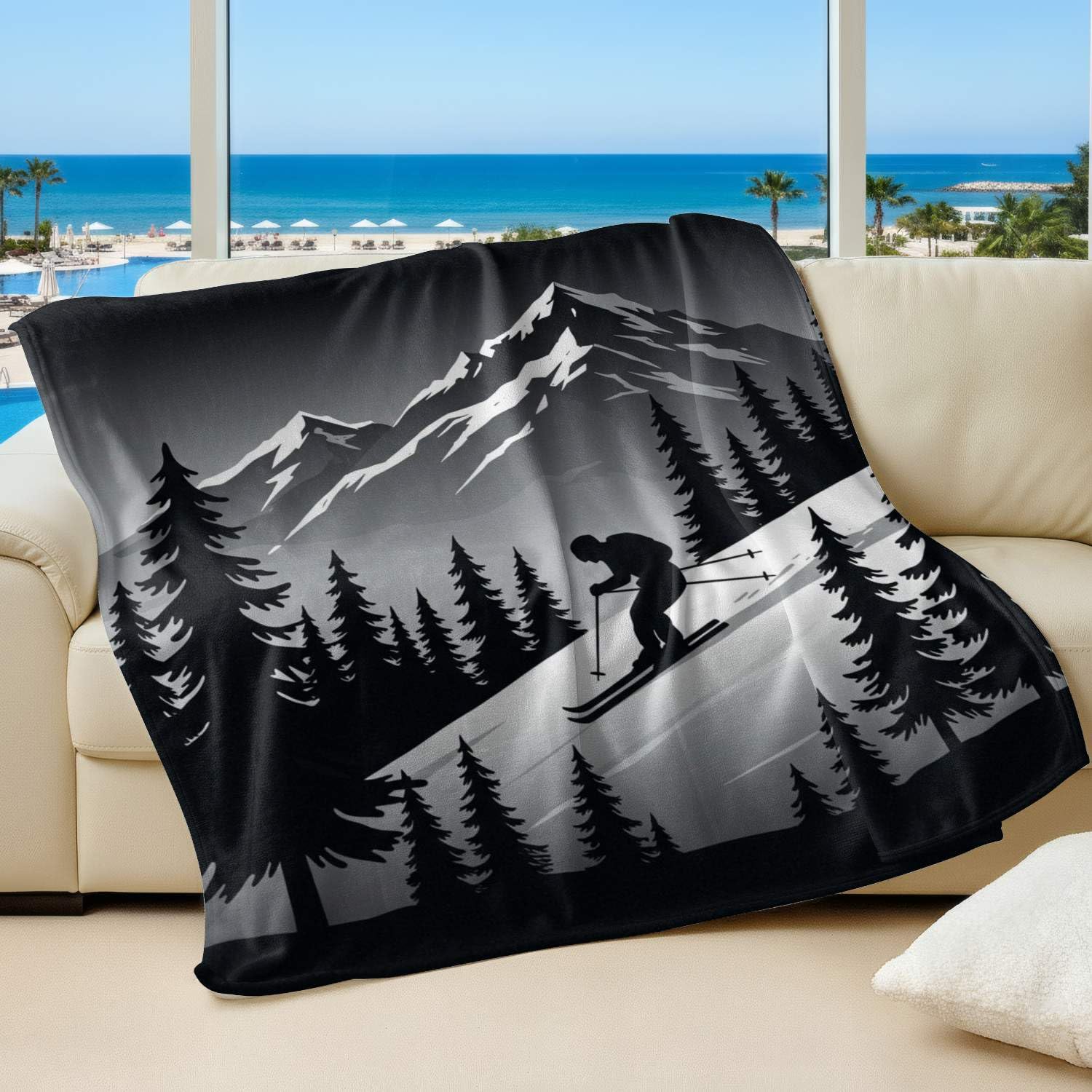 Couverture flanelle skieur chaude et douce pour l'hiver polaire