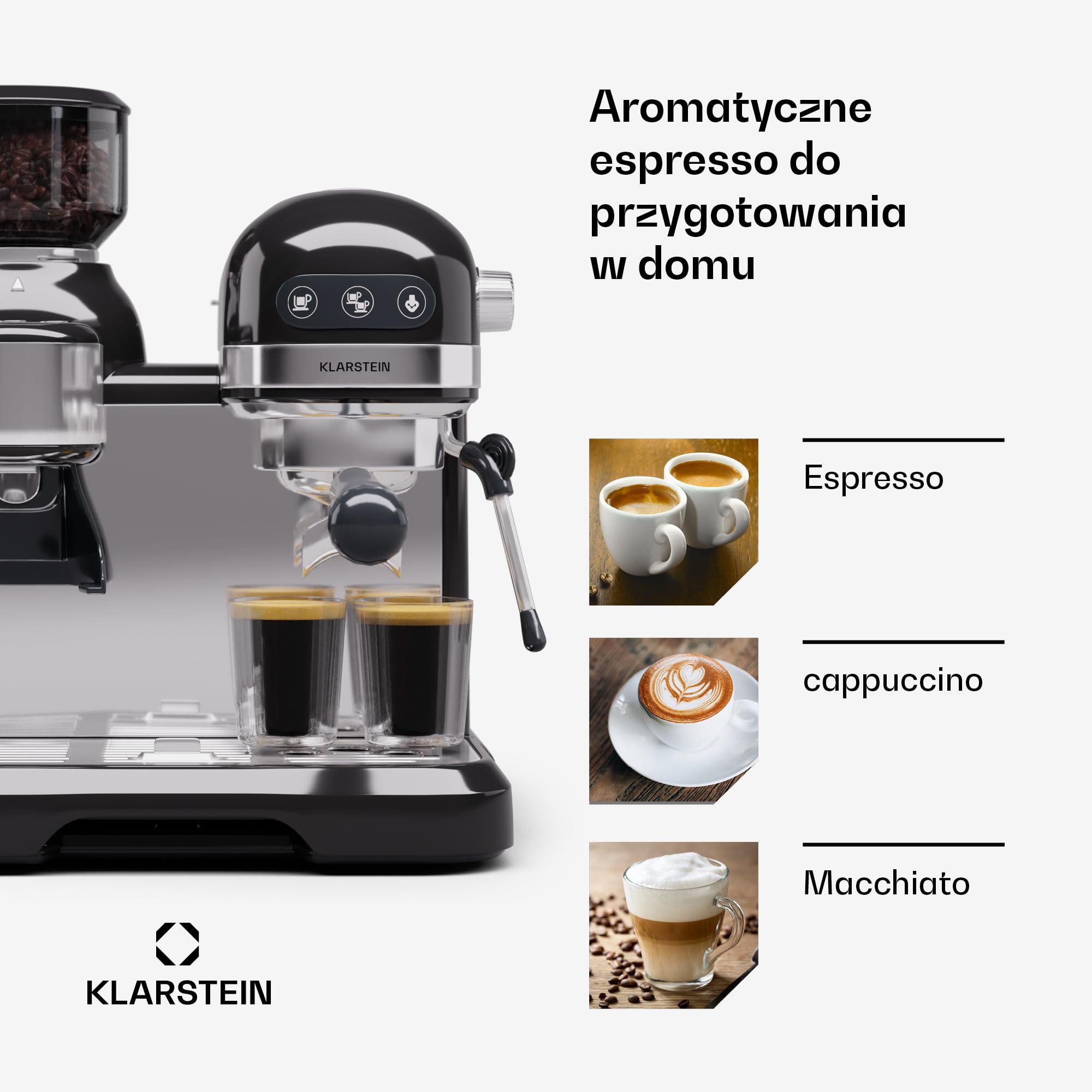 Klarstein Ekspres do espresso ze spieniaczem do mleka, 1,4 l retro mini ekspres do espresso z sitkiem, 1550 W, mały, zbiornik na mleko 0,5 l, blok termiczny, ekspres do kawy cappuccino