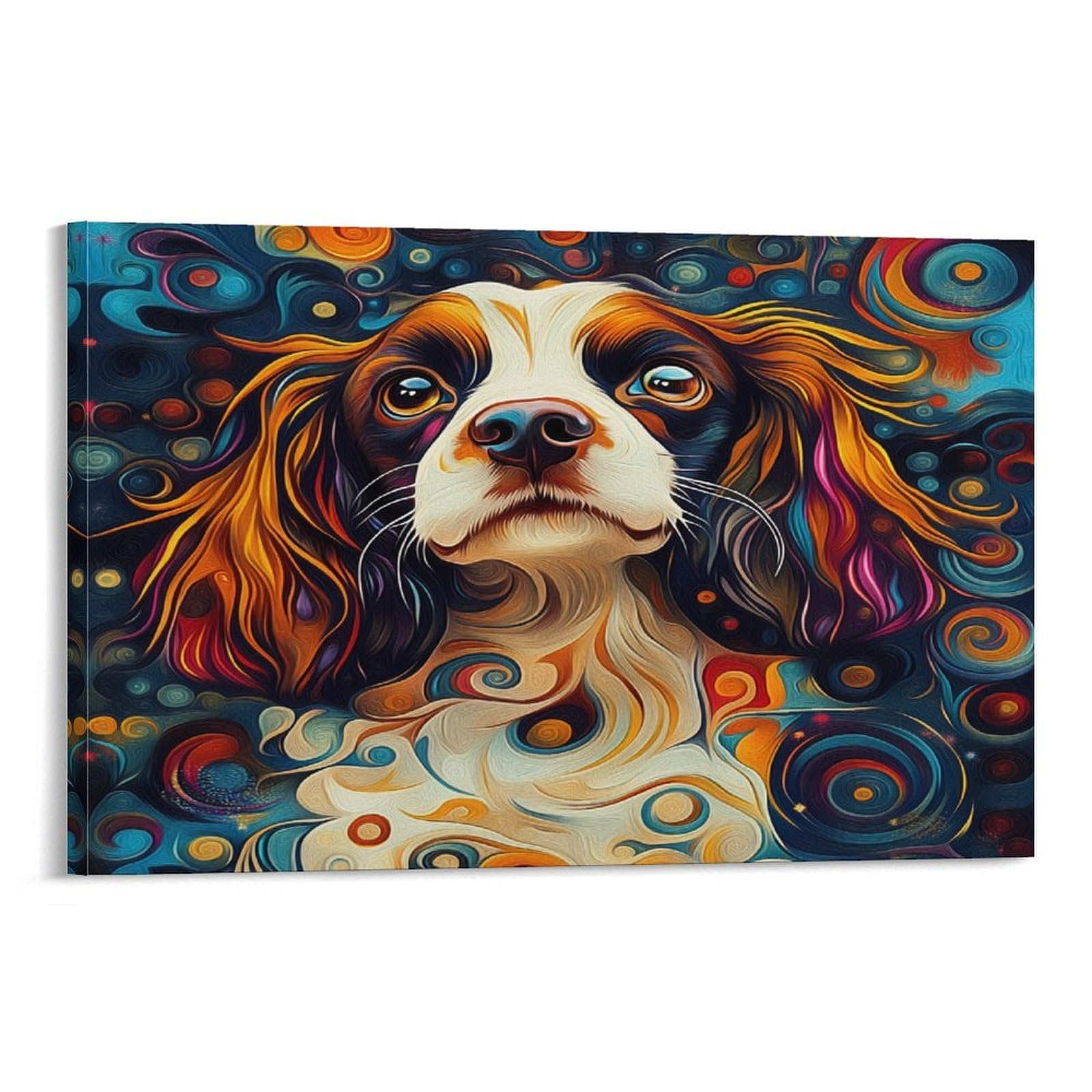 CPLVKWRQJ Canine Portrait 1 Piece Vibrant Psychedelic Style Framed Canvas Print - Living Room Focal Point Ready to Hang Gallery Wall Decor 08x12inch(20x30cm)