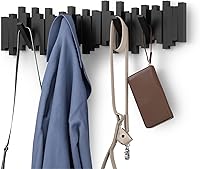 Umbra Sticks Wall-Mounted Coat Rack with 8 Flip-Down Hooks - Modern Black Space-Saving Organizer