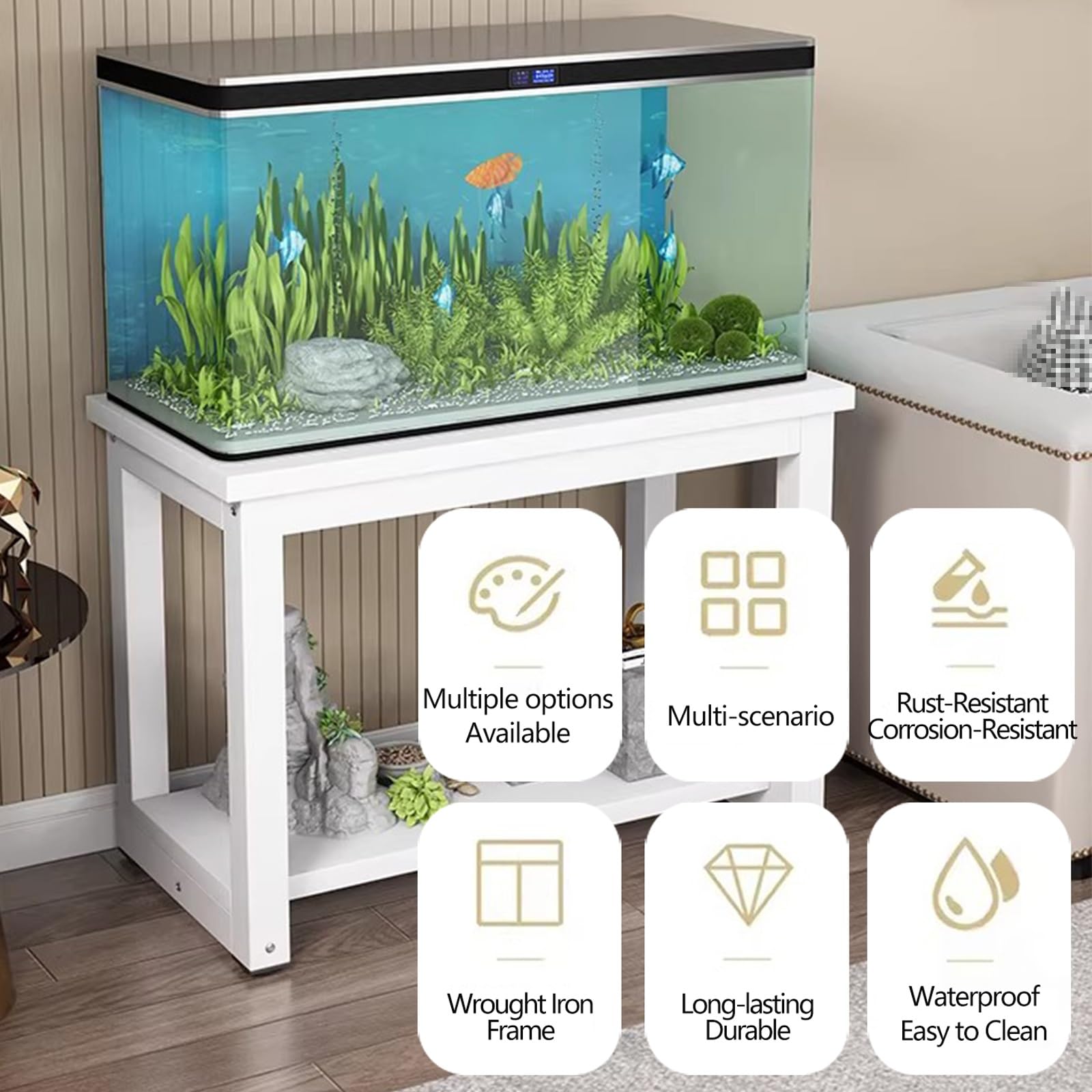 Metalowy stojak do akwarium z półkami do przechowywania, 2-poziomowy stojak terrarium do domowego biura salonu