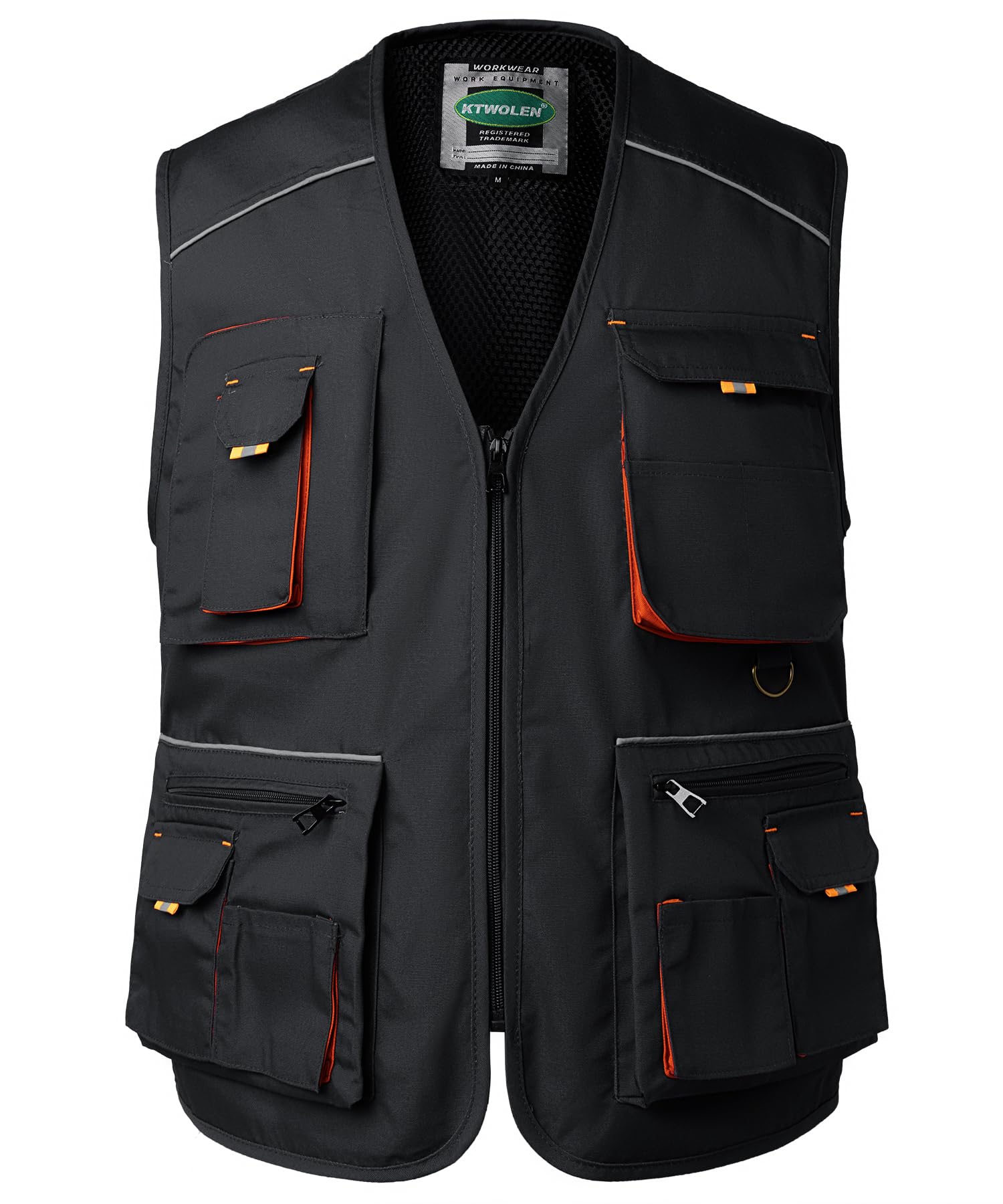 KTWOLEN Men's Work Vest Carpenters Tool Multi-Pocket Safety Vest Construction Mechanics Sleeveless Work Gilet, Black, L