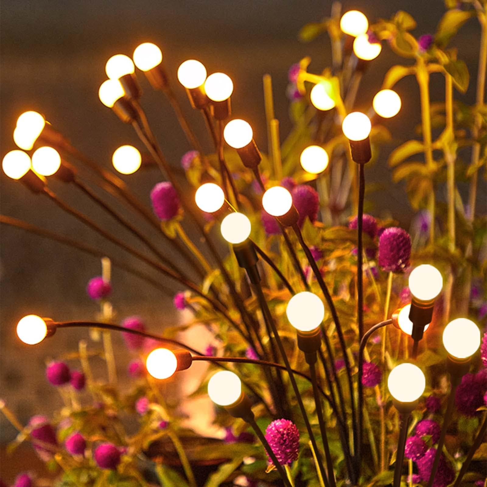 Solar Lights Outdoor Garden, 2 Packs 10 LED Bulbs, Swaying Decorative Waterproof Firefly Path Lights for Pathway Yard Patio Landscape, Fun Flowing in Wind (Warm)