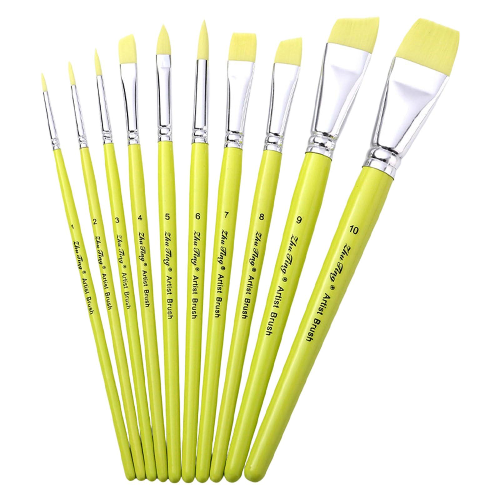 10Pcs Artist Paint Brush Nylon Bristle Brush for Acrylics Oil Gouache Watercolor Painting Rock Canvas Artist Brushes for Oil