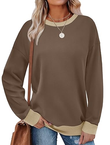 Saloogoe Sweatshirts for Women Crewneck Long Sleeve Loose Fit Tops