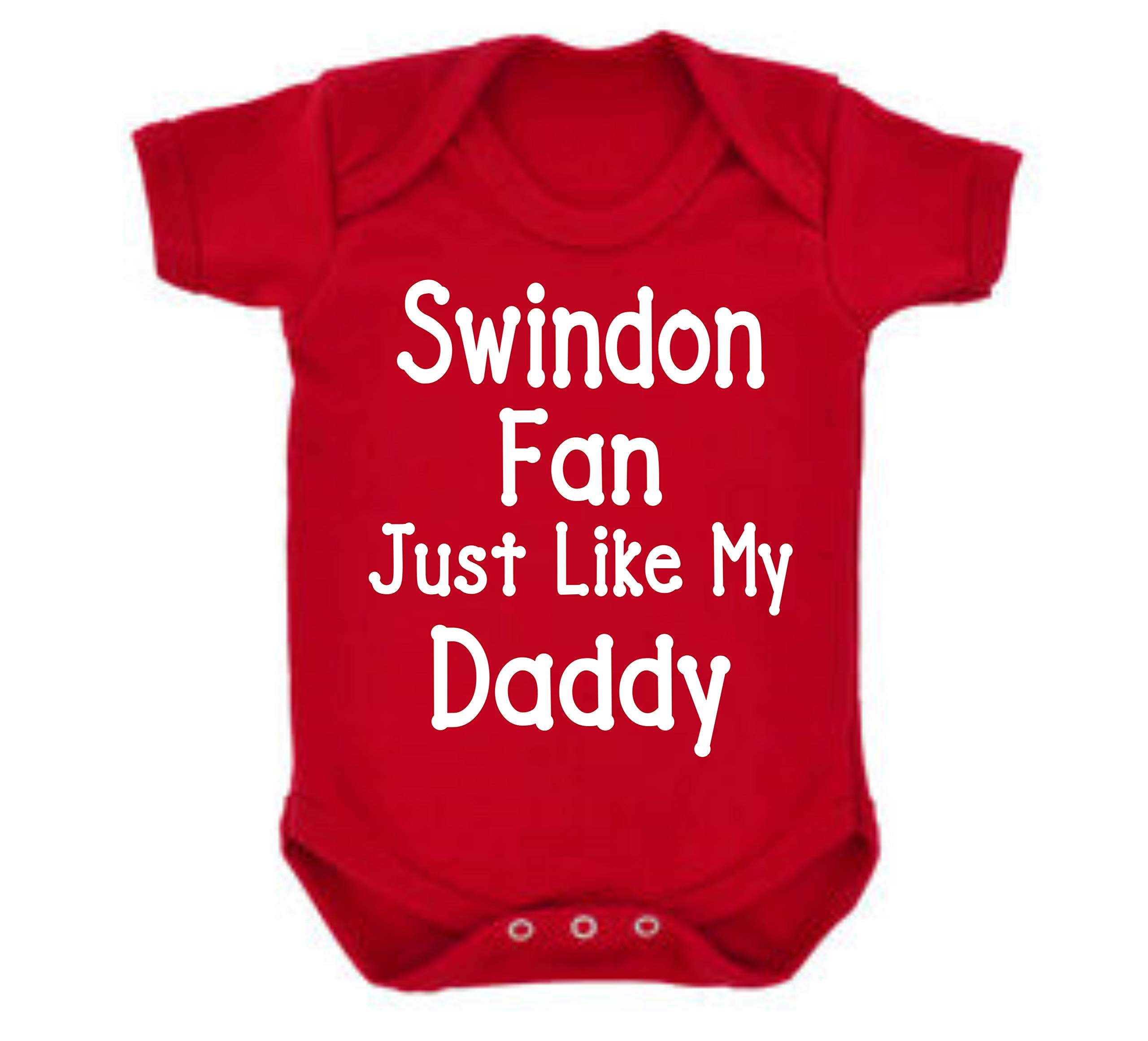 Swindon Town Robins Just Like Daddy Football Fan Baby Grow Vest Boy Girl Gift Romper Newborn Shower Age 3-6 Months Red