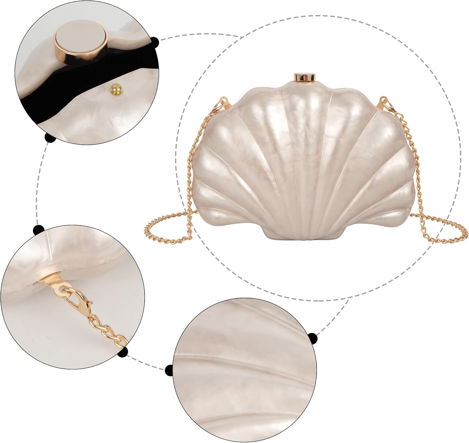 Women Seashell Evening Bag Purse Mermaid Chain Strap Clutch Handbag Shoulder Bag | Seashell, Mermaid, Chain Strap